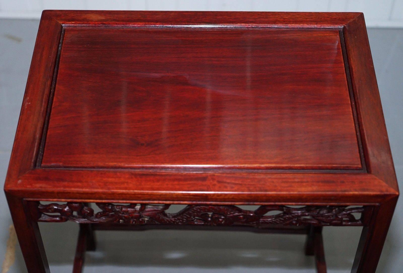 Chinese Export Chinese Vintage Rosewood Dragon Carved Nest of Four Tables