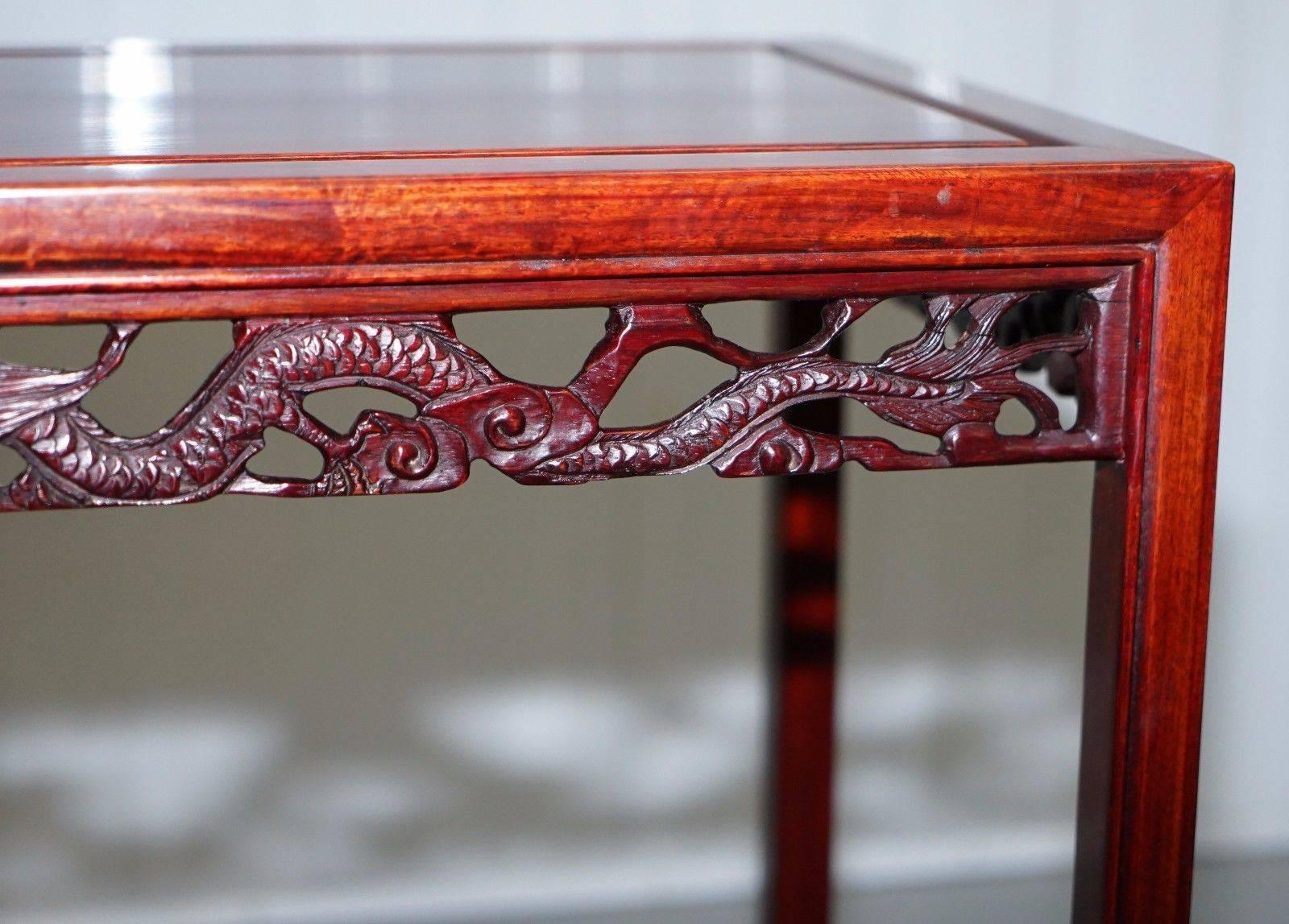 Hand-Carved Chinese Vintage Rosewood Dragon Carved Nest of Four Tables