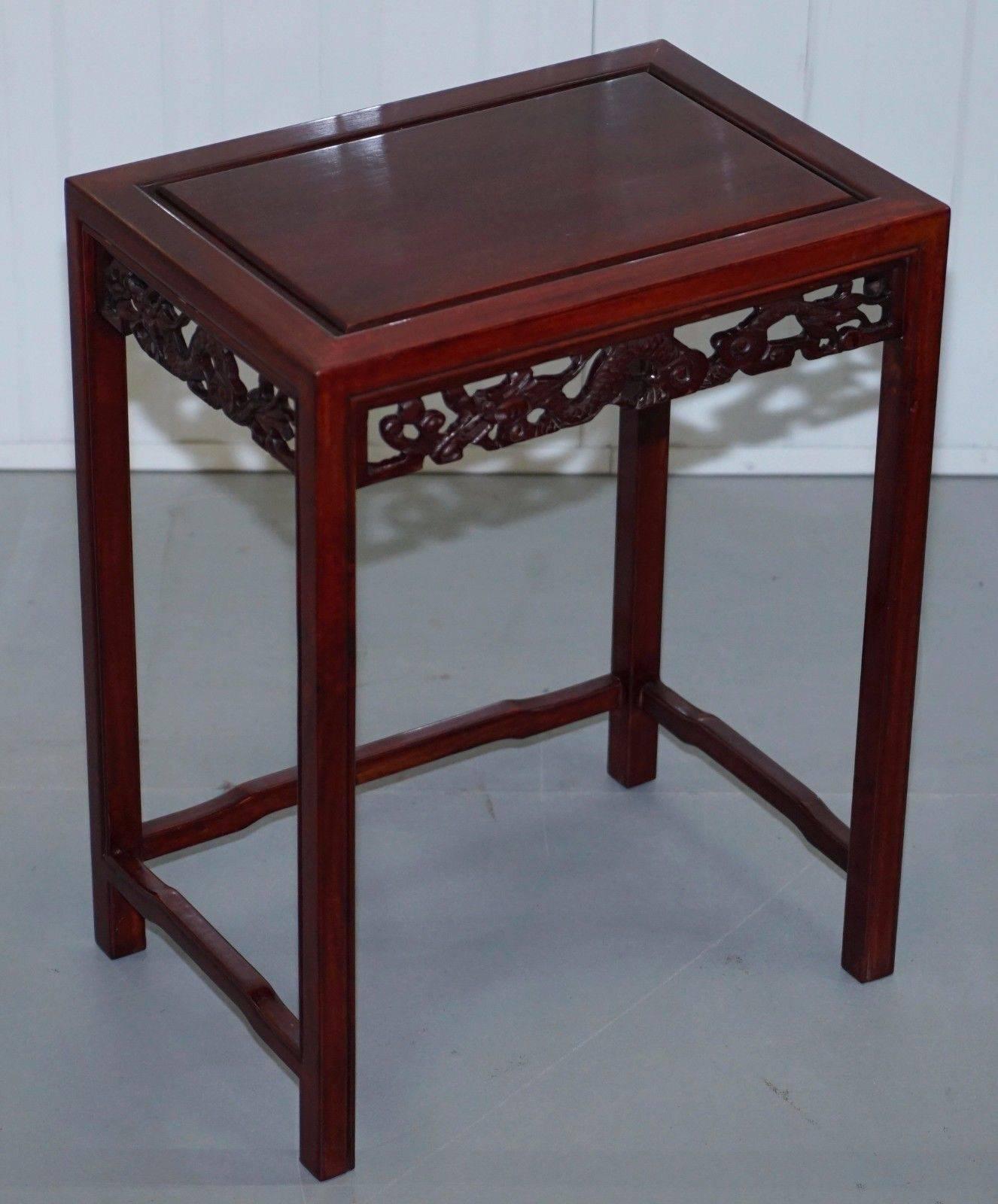 20th Century Chinese Vintage Rosewood Dragon Carved Nest of Four Tables