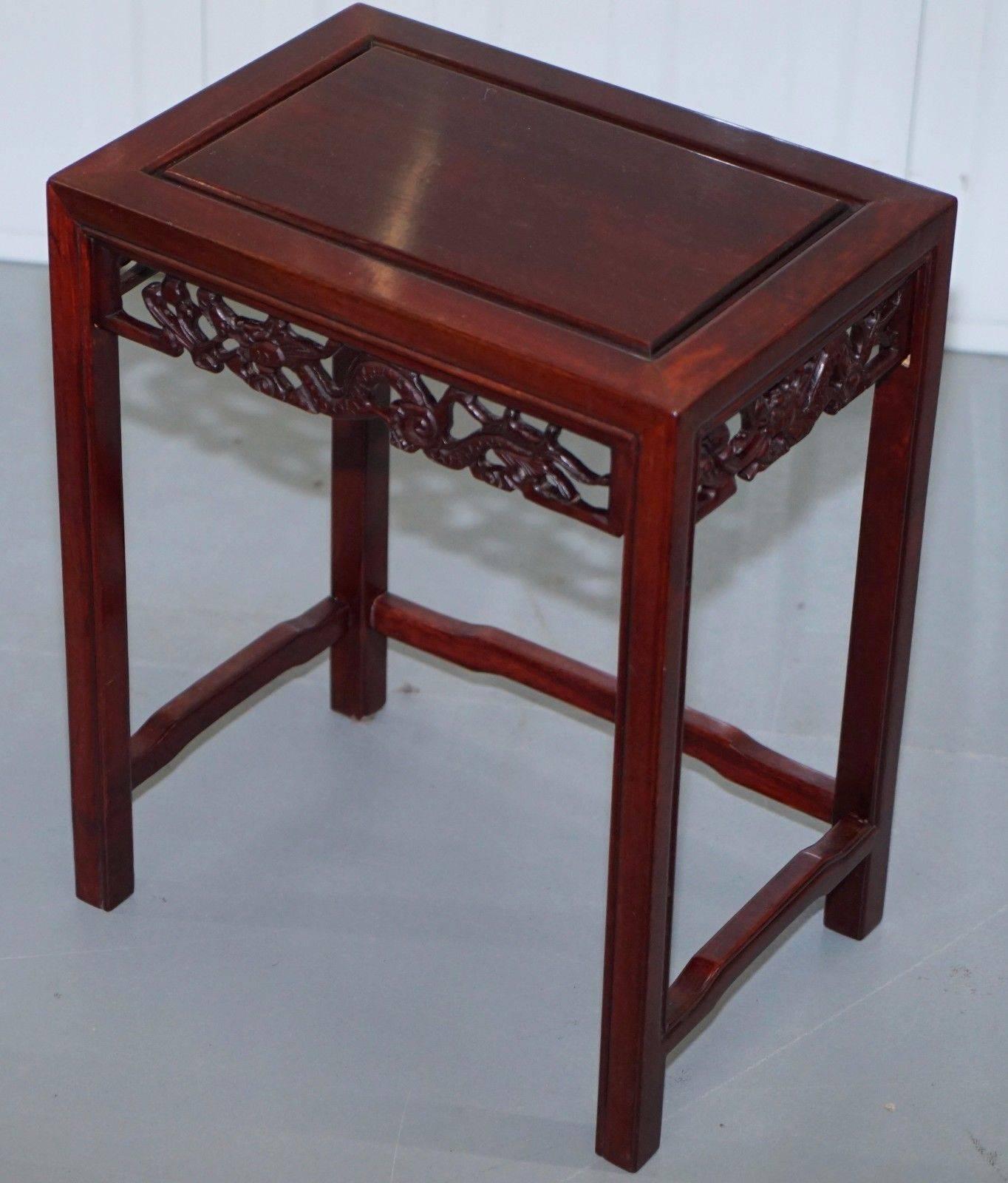 Chinese Vintage Rosewood Dragon Carved Nest of Four Tables 1