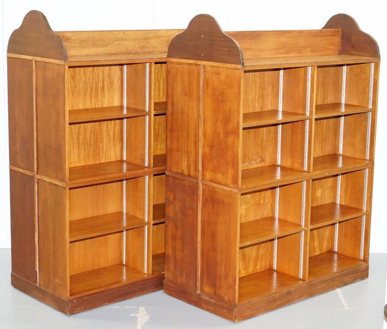 Matching Pair of Mahogany Double Sided Bookcases on Wheels Great Room