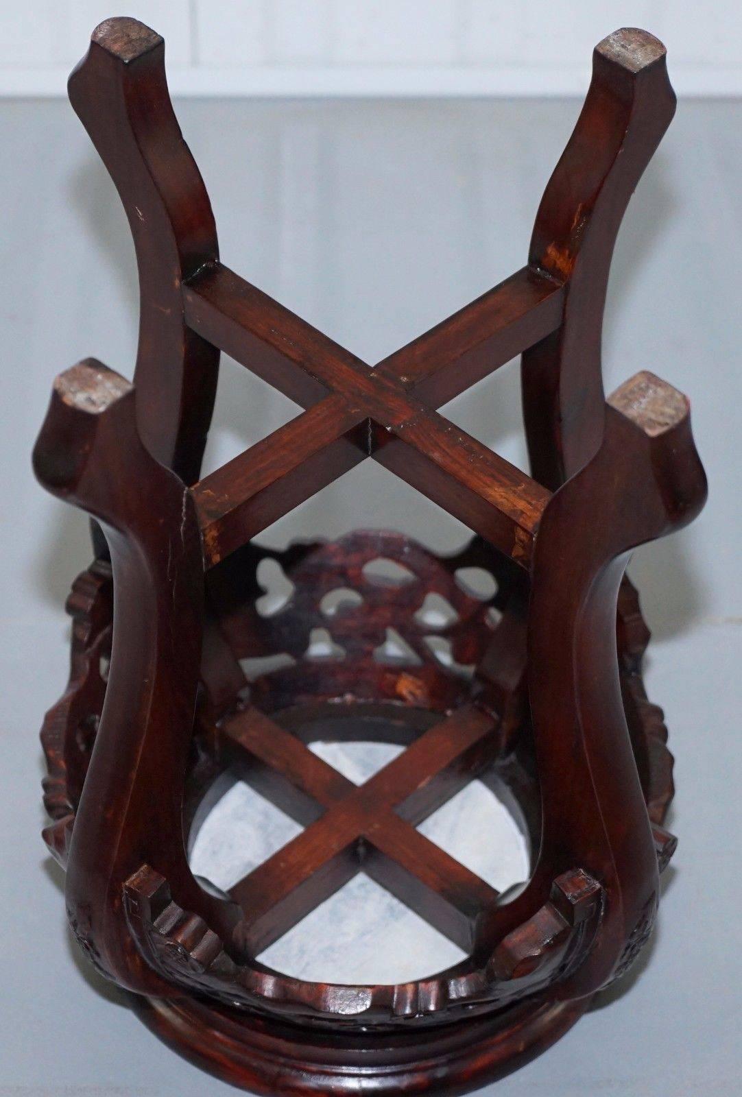Hand-Carved Chinese, circa 1920 Hongmu Floral Tree Carved Jardinière Plant Pot Stand