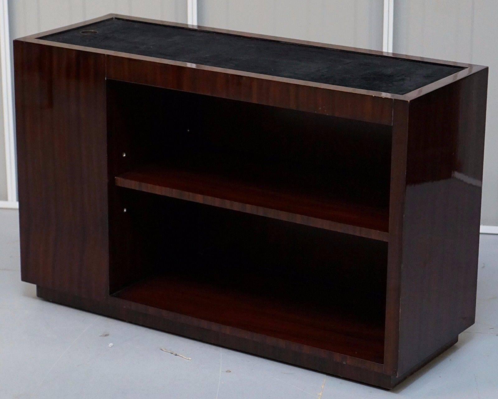 Hand-Crafted Ralph Lauren Wood and Black Velvet Media Television Stand Cabinet