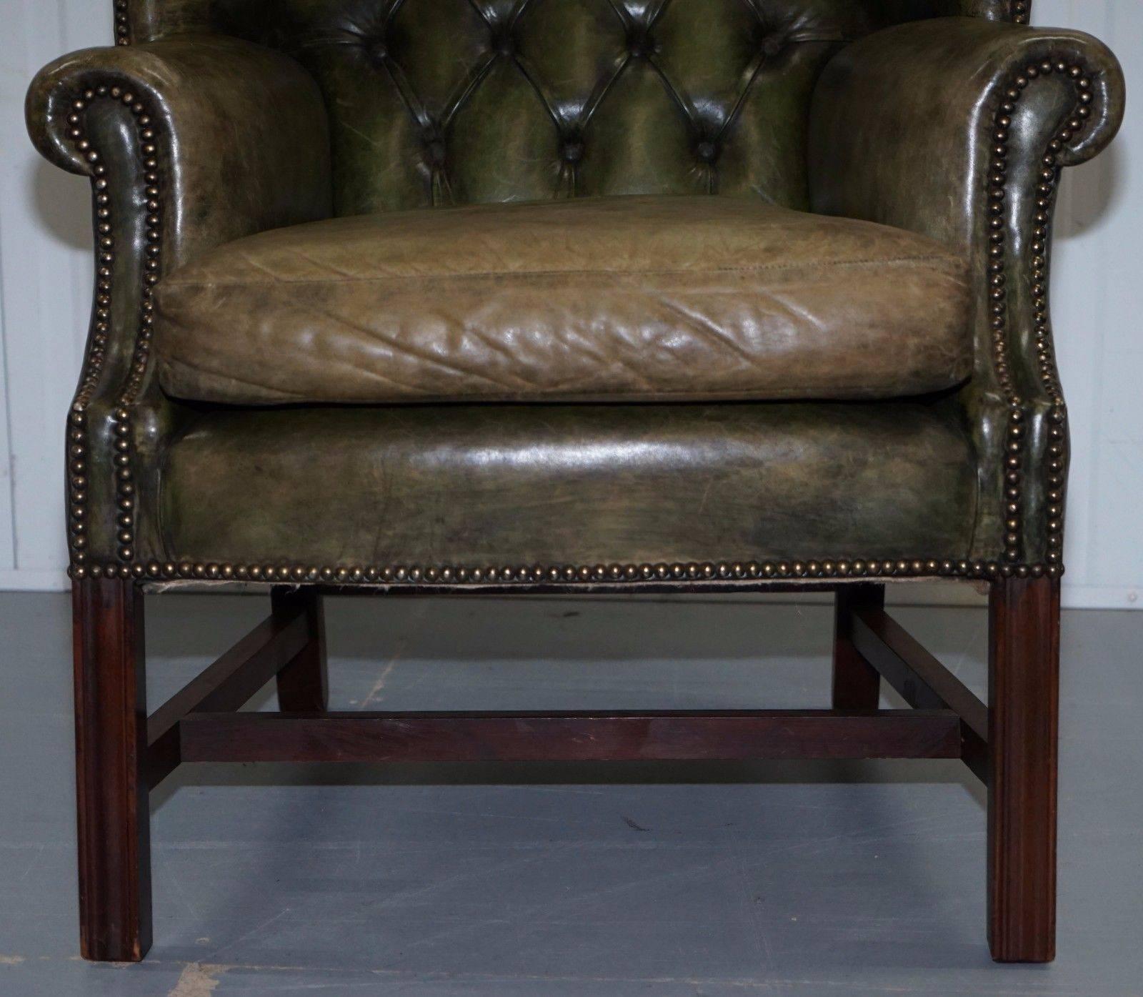 green leather chesterfield wingback chair