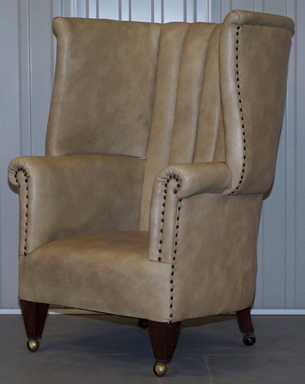 British Rare circa 1830 Chesterfield Porters Chair Mahogany Framed Wingback Rare Find