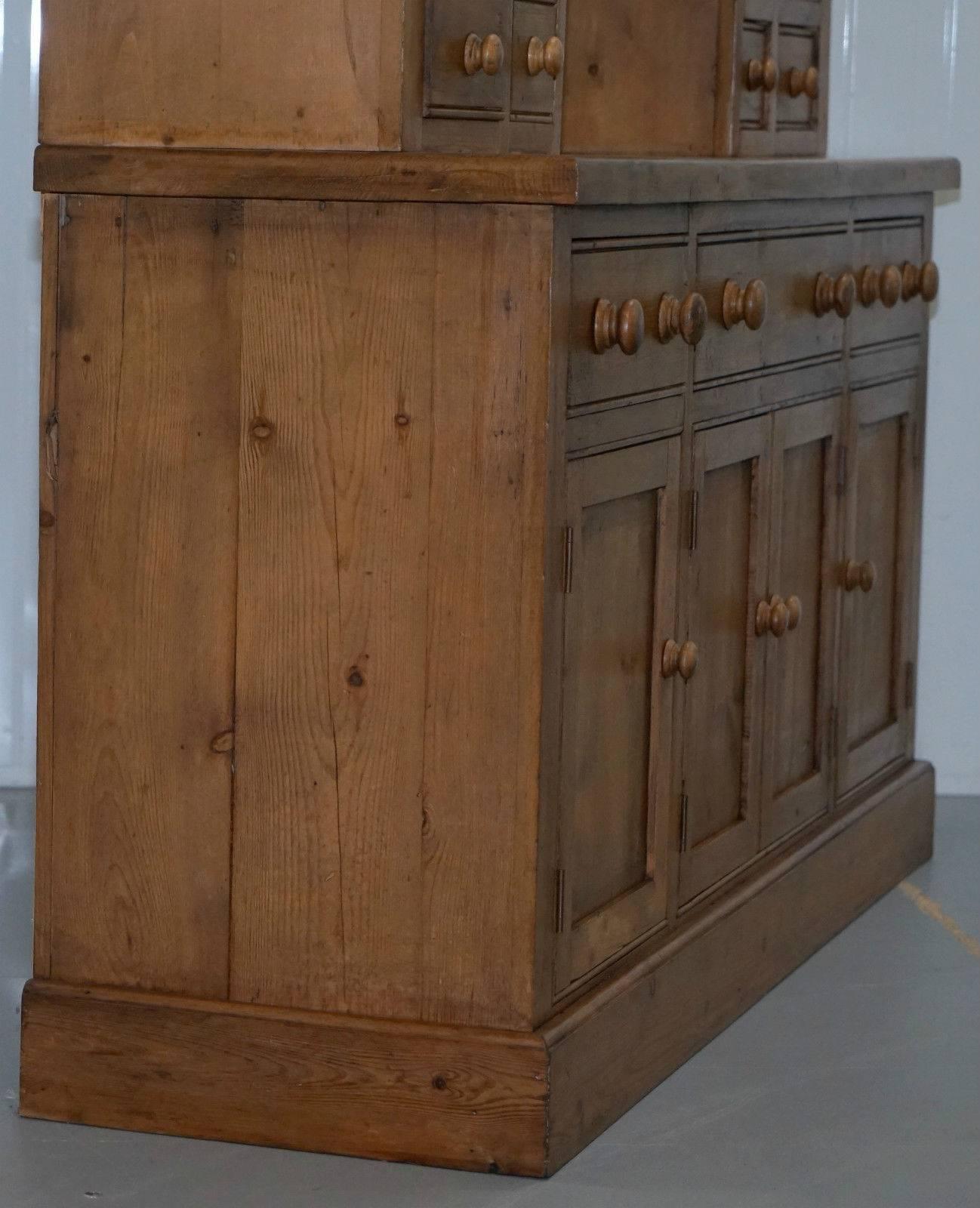 French Provincial Stunning Rare Large Solid Pine Antique Merchants Welsh Dresser Bank of Drawers