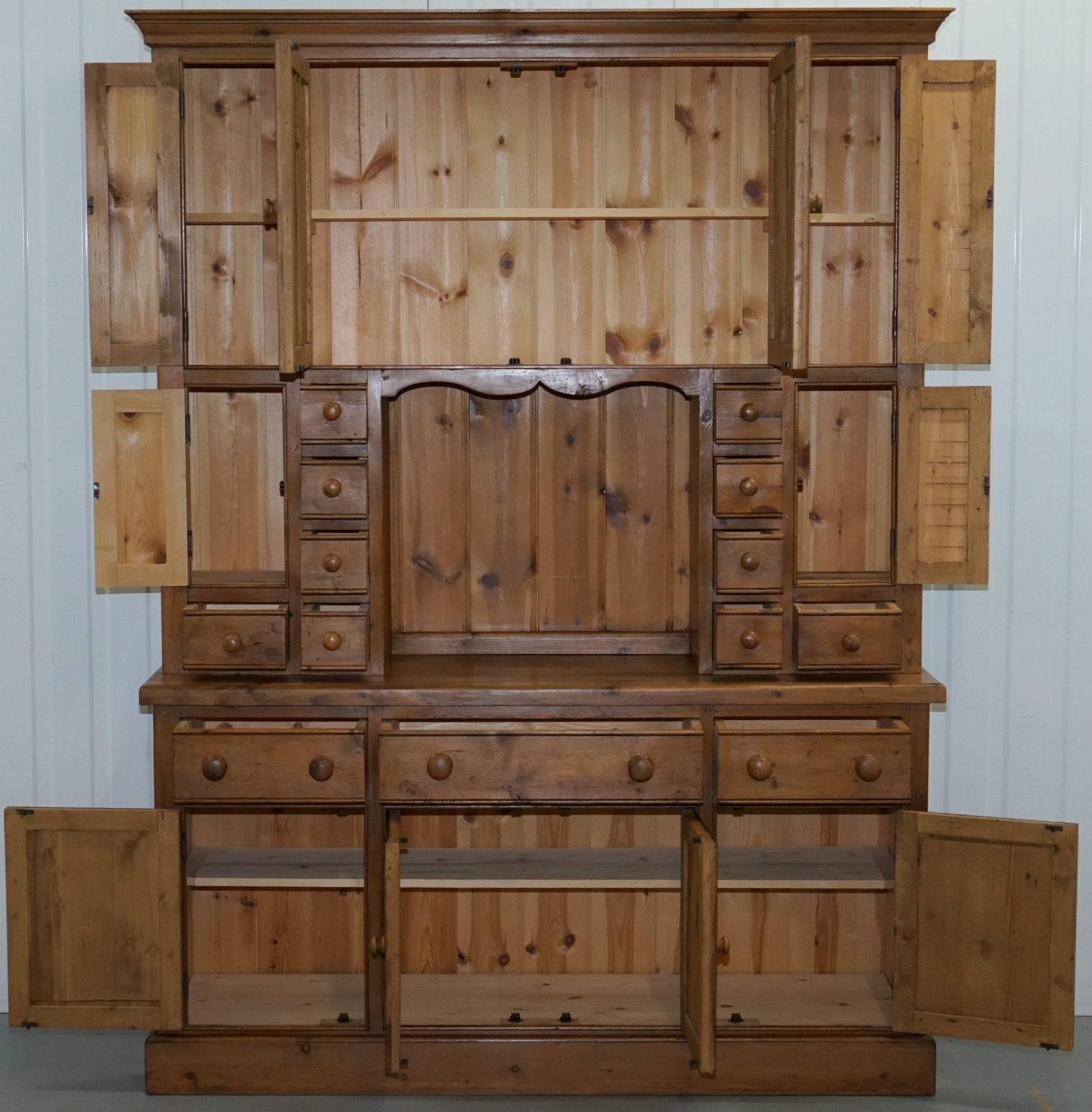 20th Century Stunning Rare Large Solid Pine Antique Merchants Welsh Dresser Bank of Drawers