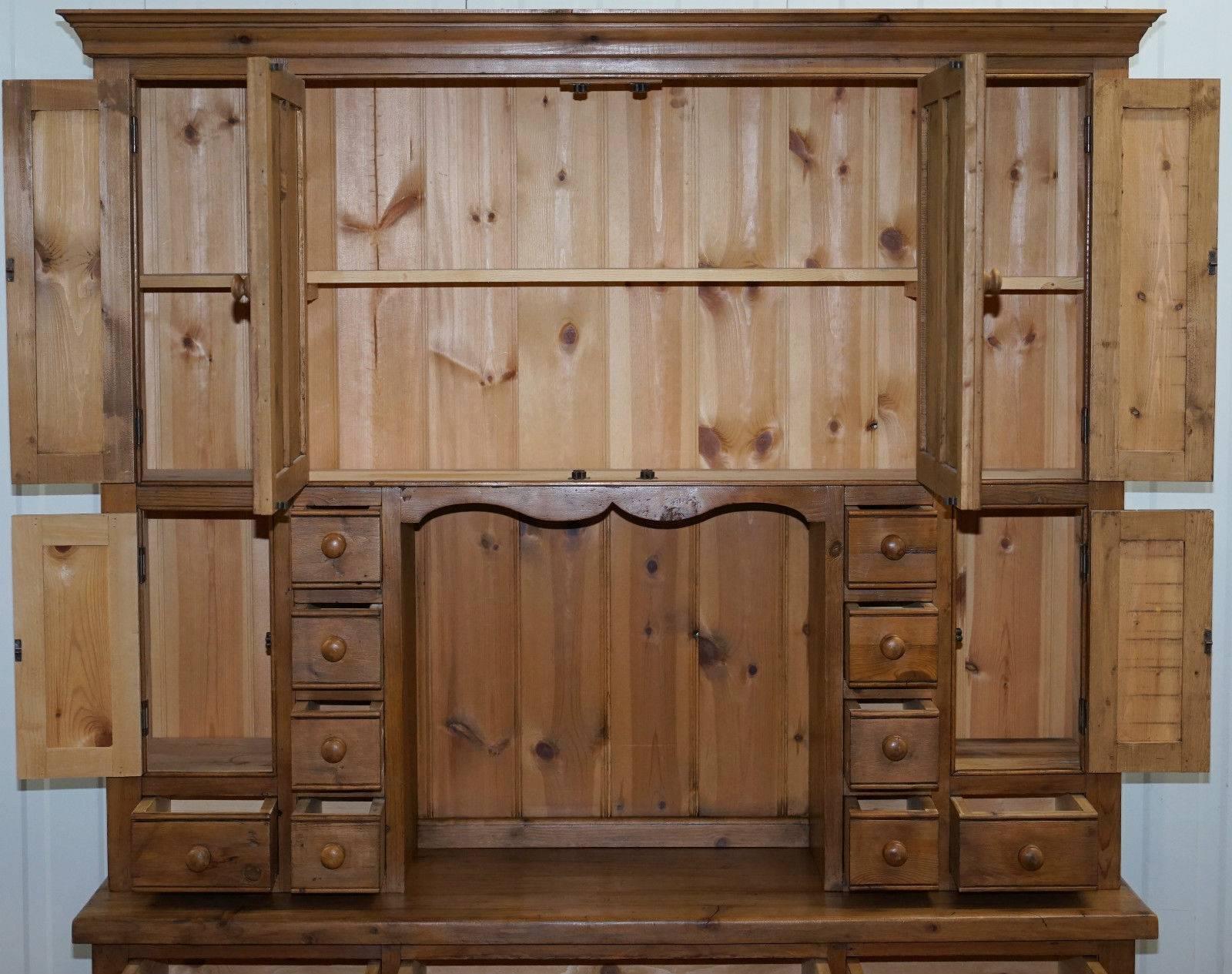 Stunning Rare Large Solid Pine Antique Merchants Welsh Dresser Bank of Drawers 1