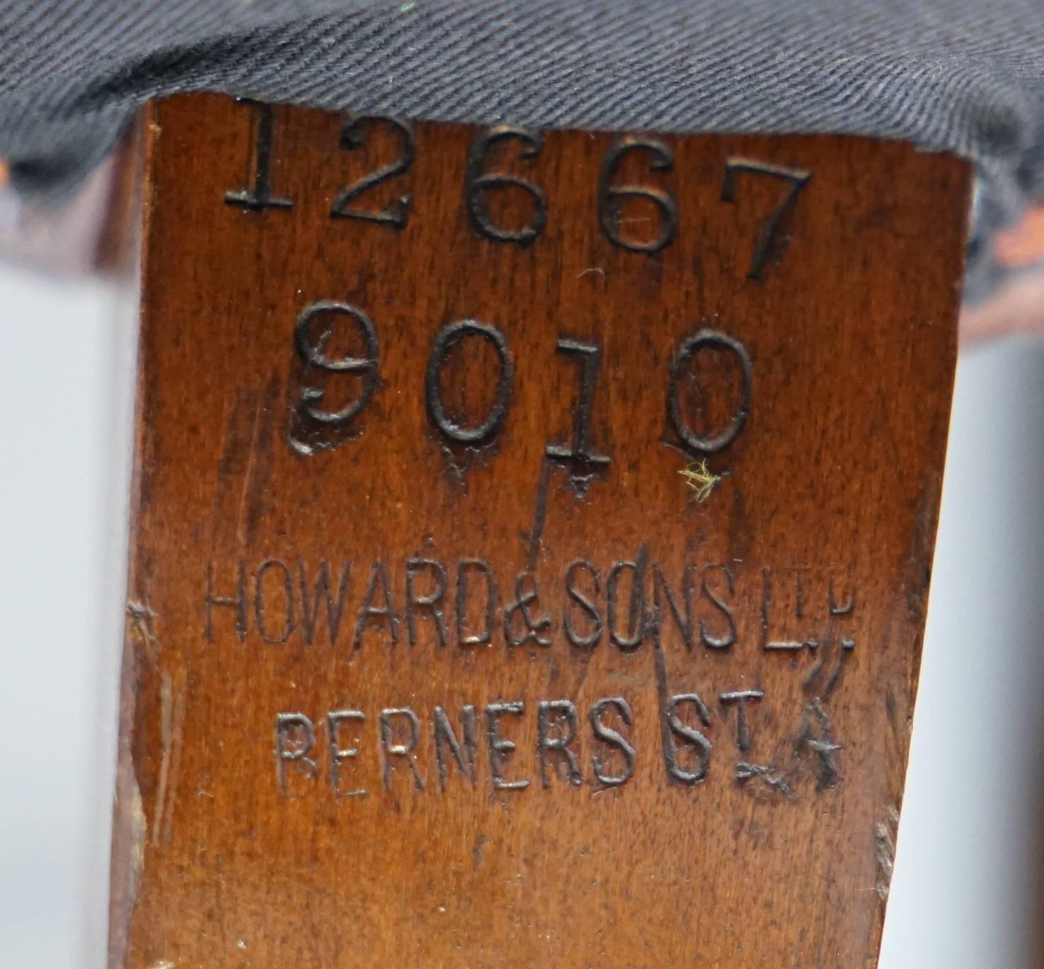 19th Century Pair of Fully Restored Howard & Sons Brown Leather Fully Stamped Club Armchairs