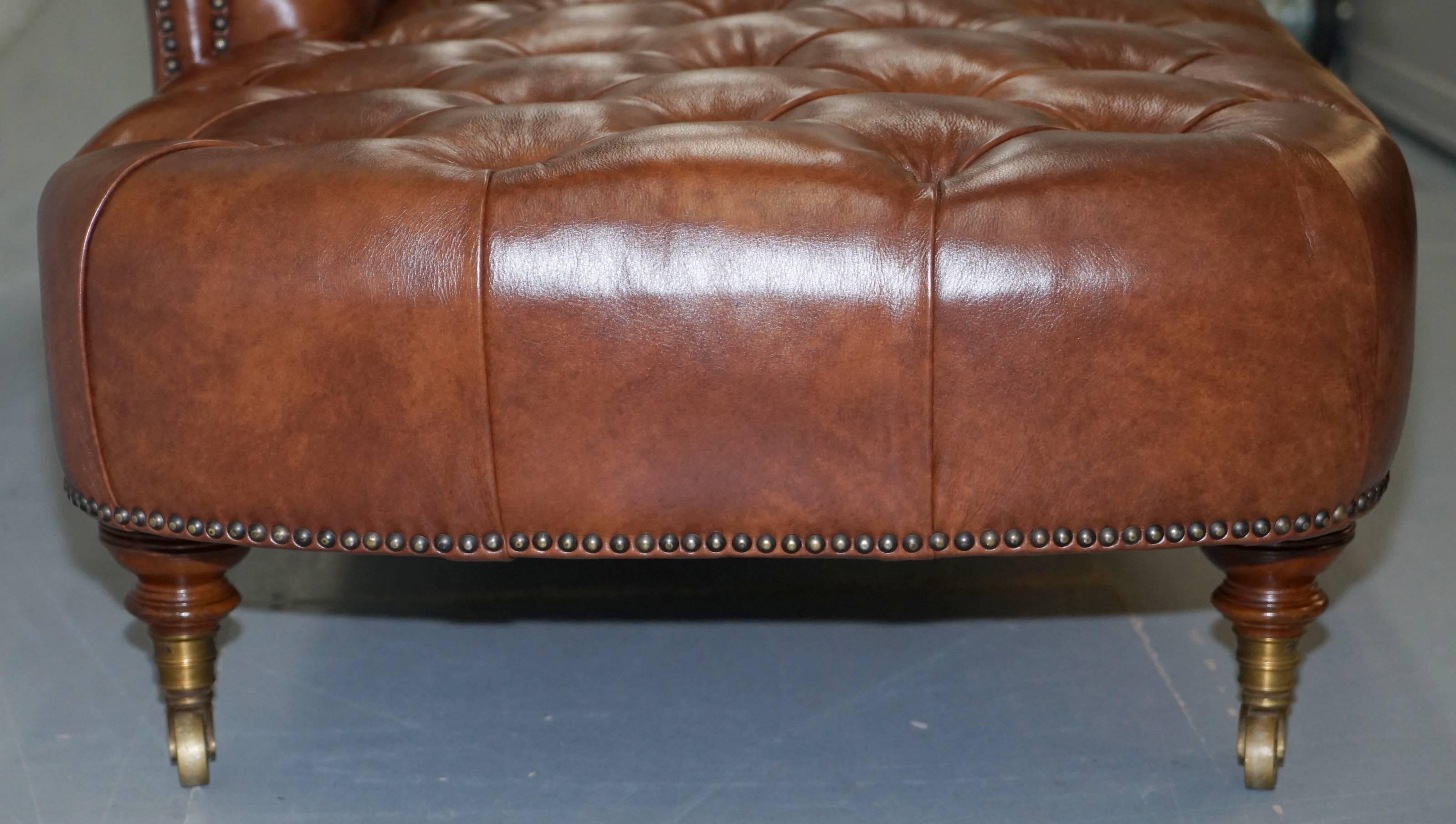 Howard & Sons Chesterfield Chesterbed Brown Leather Fully Stamped Chaise Longue  1
