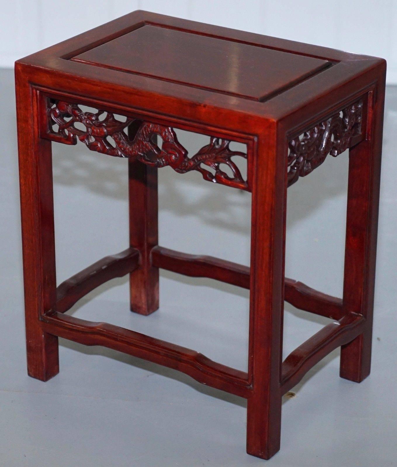 Stunning Chinese Vintage Teak Dragon Carved Nest of Four Tables High Retail 1