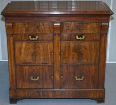 1860 North European Campaign Military Flame Mahogany and Walnut Drawers Cupboard
