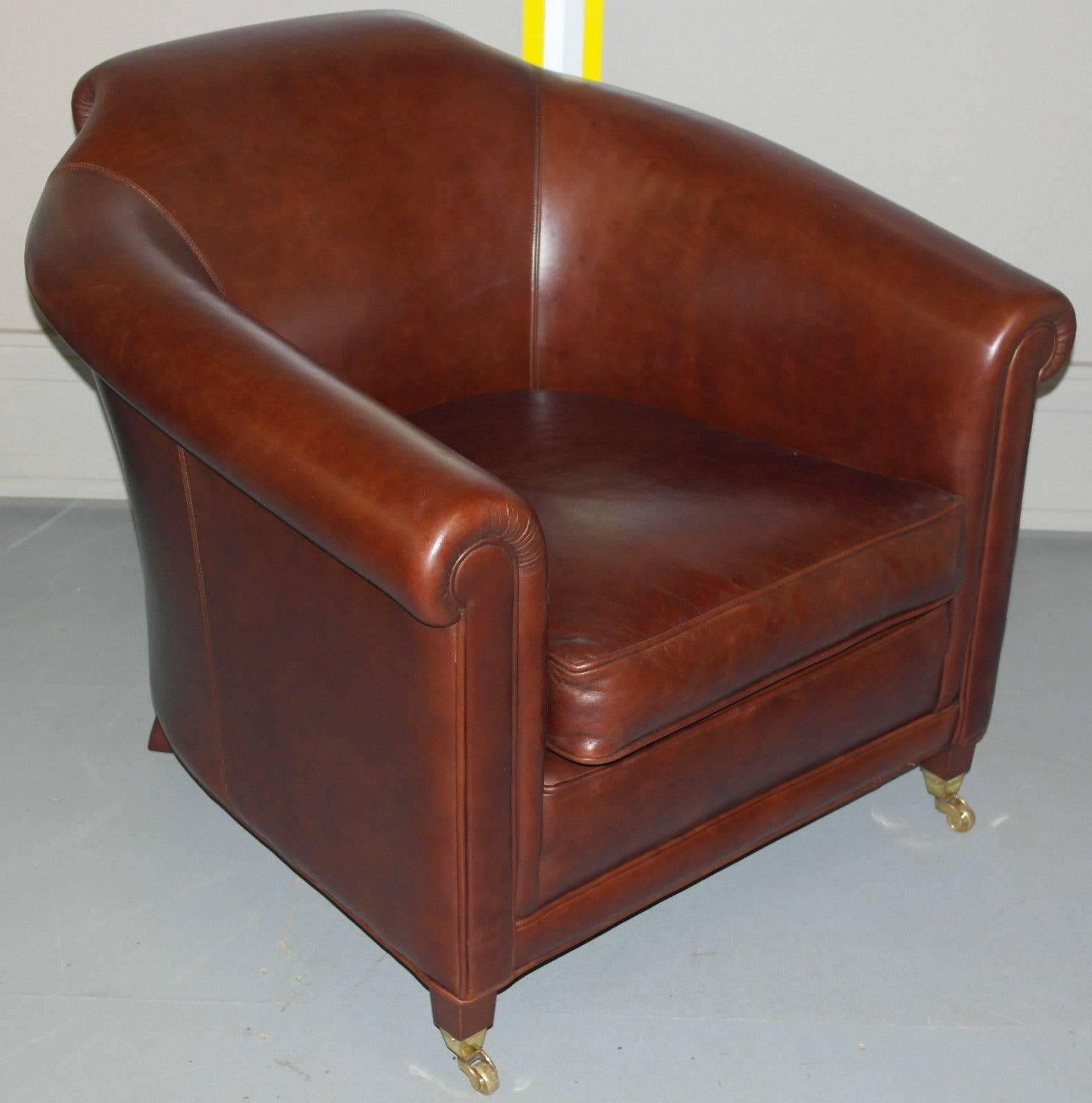 We are delighted to offer for sale this lovely new Tusting Arnold aged brown leather club armchair RRP £1800

This piece was bought and delivered but never used, its sat in a corner study for the last year being admired by all

We have given it