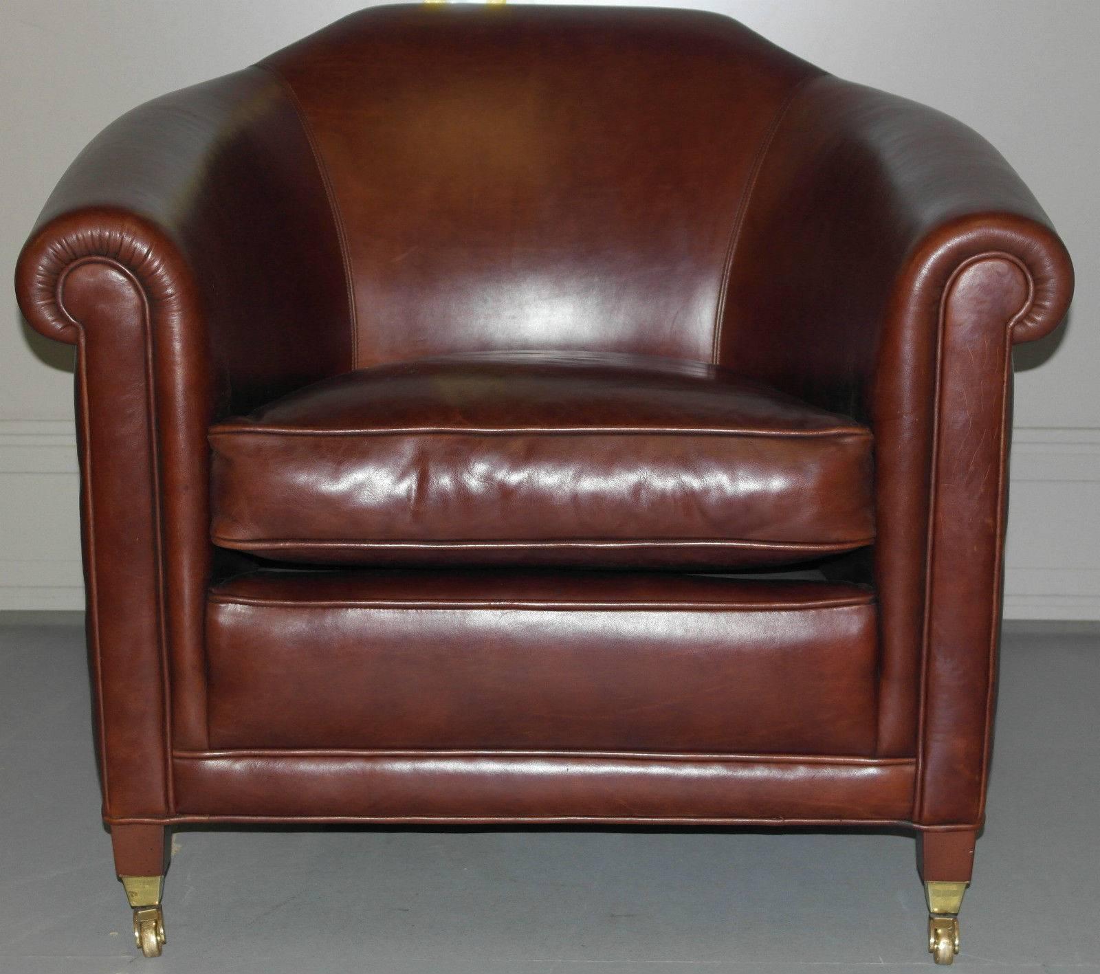 Contemporary New Tusting Arnold Aged Brown Leather Luxury Premium Club Armchair