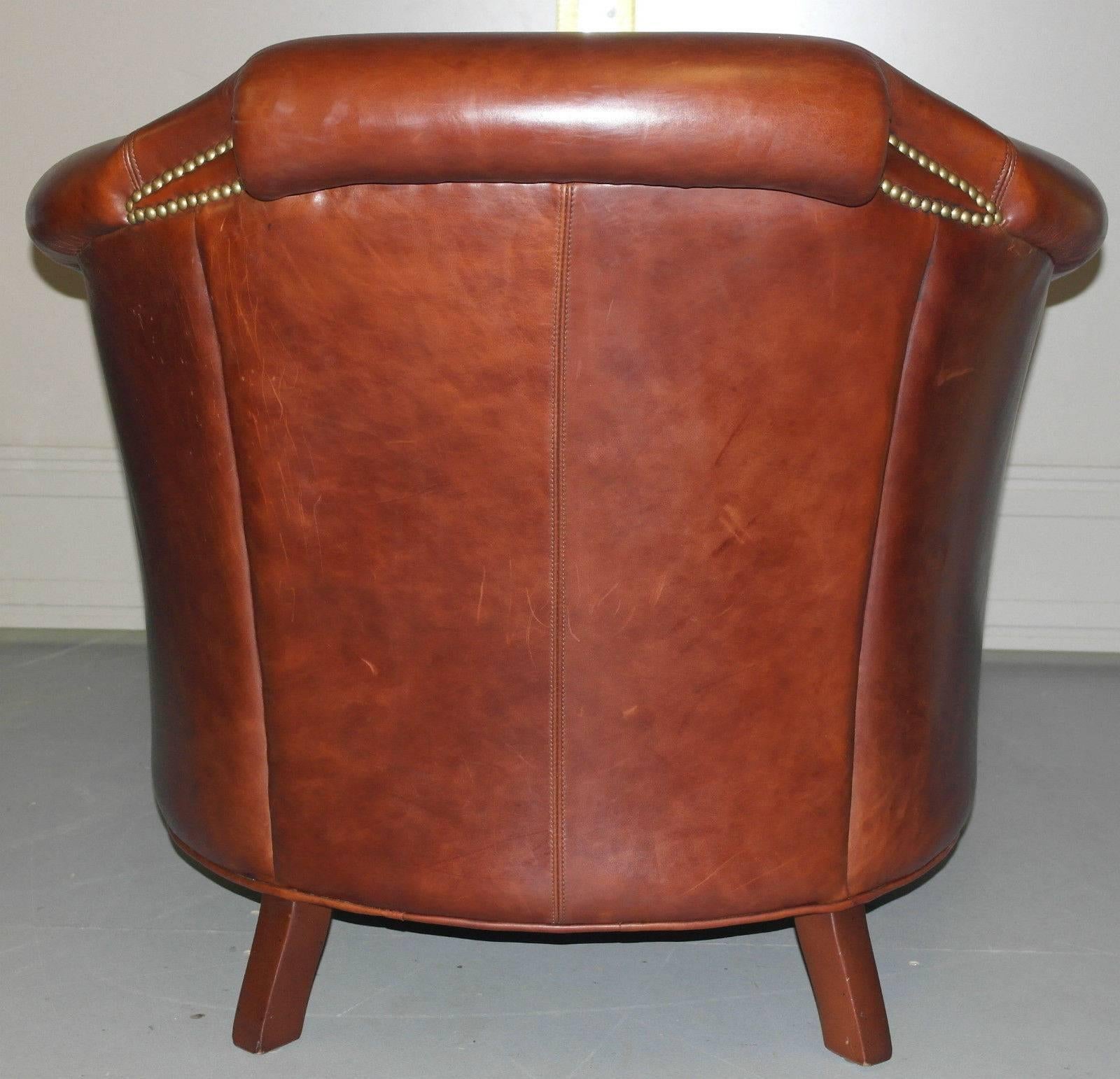 New Tusting Arnold Aged Brown Leather Luxury Premium Club Armchair 1