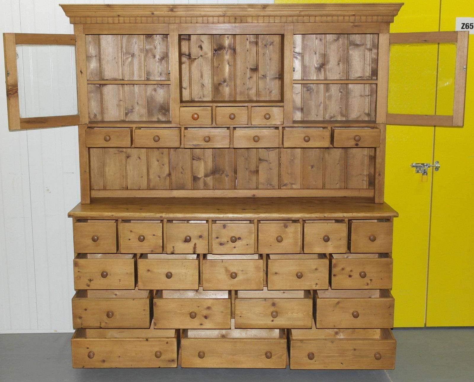 French Provincial Very Large Solid Pine 28-Drawer Antique Merchants Welsh Dresser Bank of Drawers
