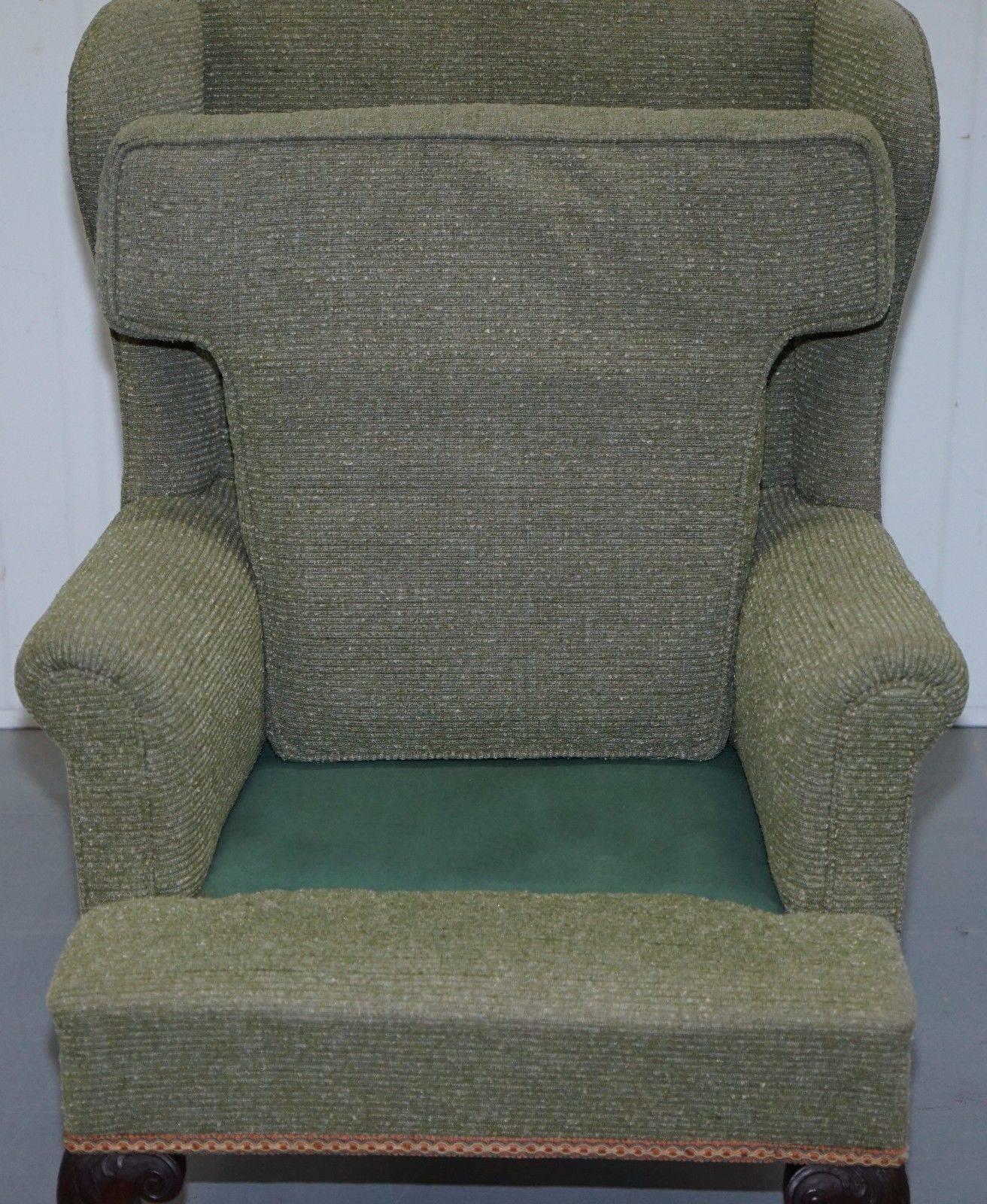Georgian Irish Style Victorian Wingback Armchair Four-Claw and Ball Carved Legs 2