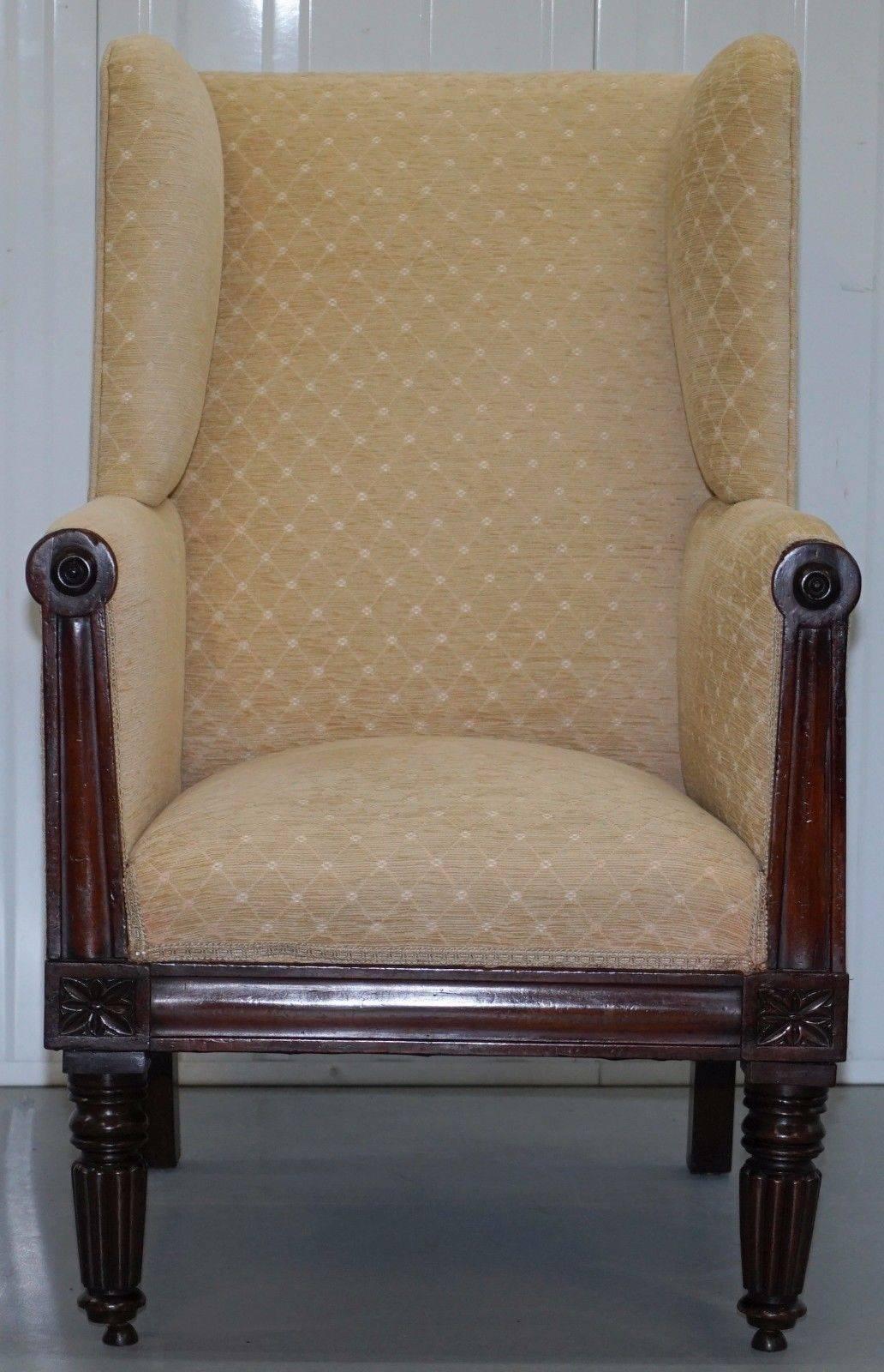 We are delighted to offer for sale this stunning original circa 1790 wingback porters chair with Gillows style legs in solid mahogany

Please scroll all the way to the bottom of the description for multiple supersized pictures
A really rare find