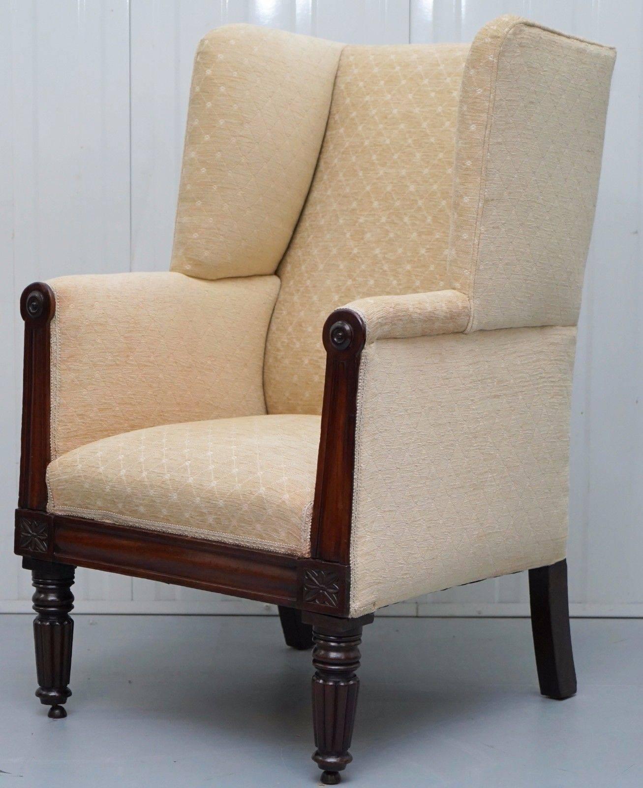 Georgian Rare circa 1790 Gillows Style Porters Chair Mahogany Framed Wingback Rare Find