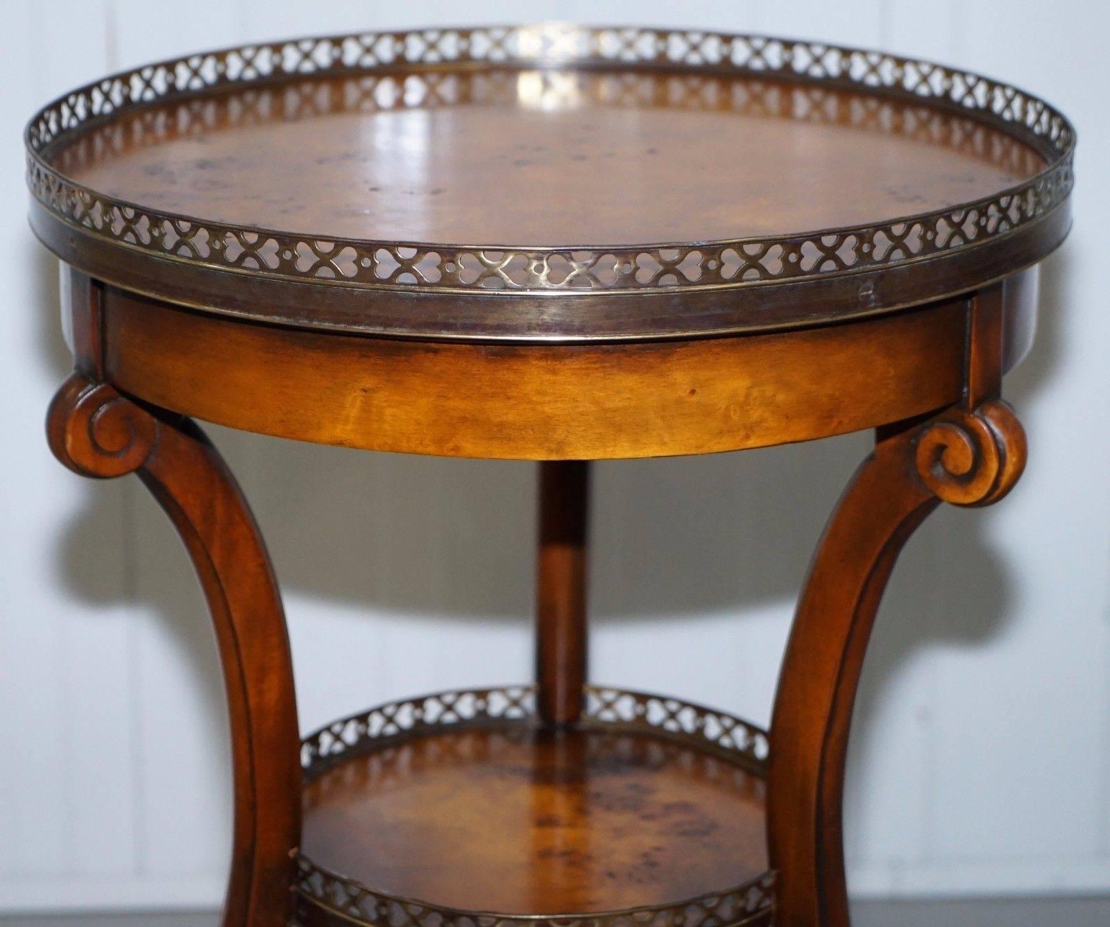 Cut Steel Pair of Theodore Alexander Three-Tiered Walnut Lamp End Wine Side Tables