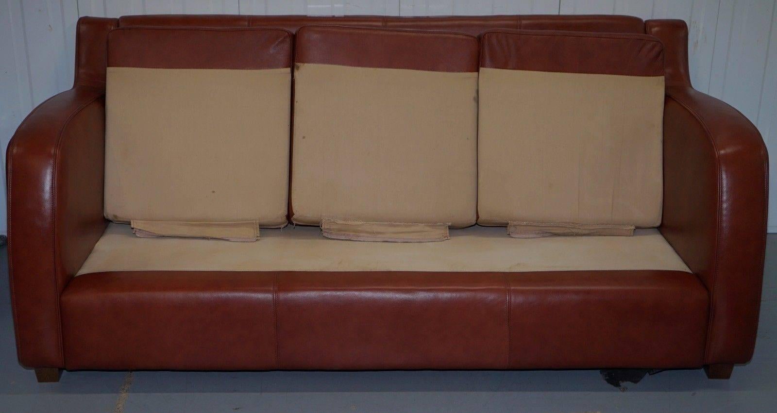 Contemporary Lovely Aged Chestnut Brown Leather Three-Seat Sofa Great Color and Comfortable