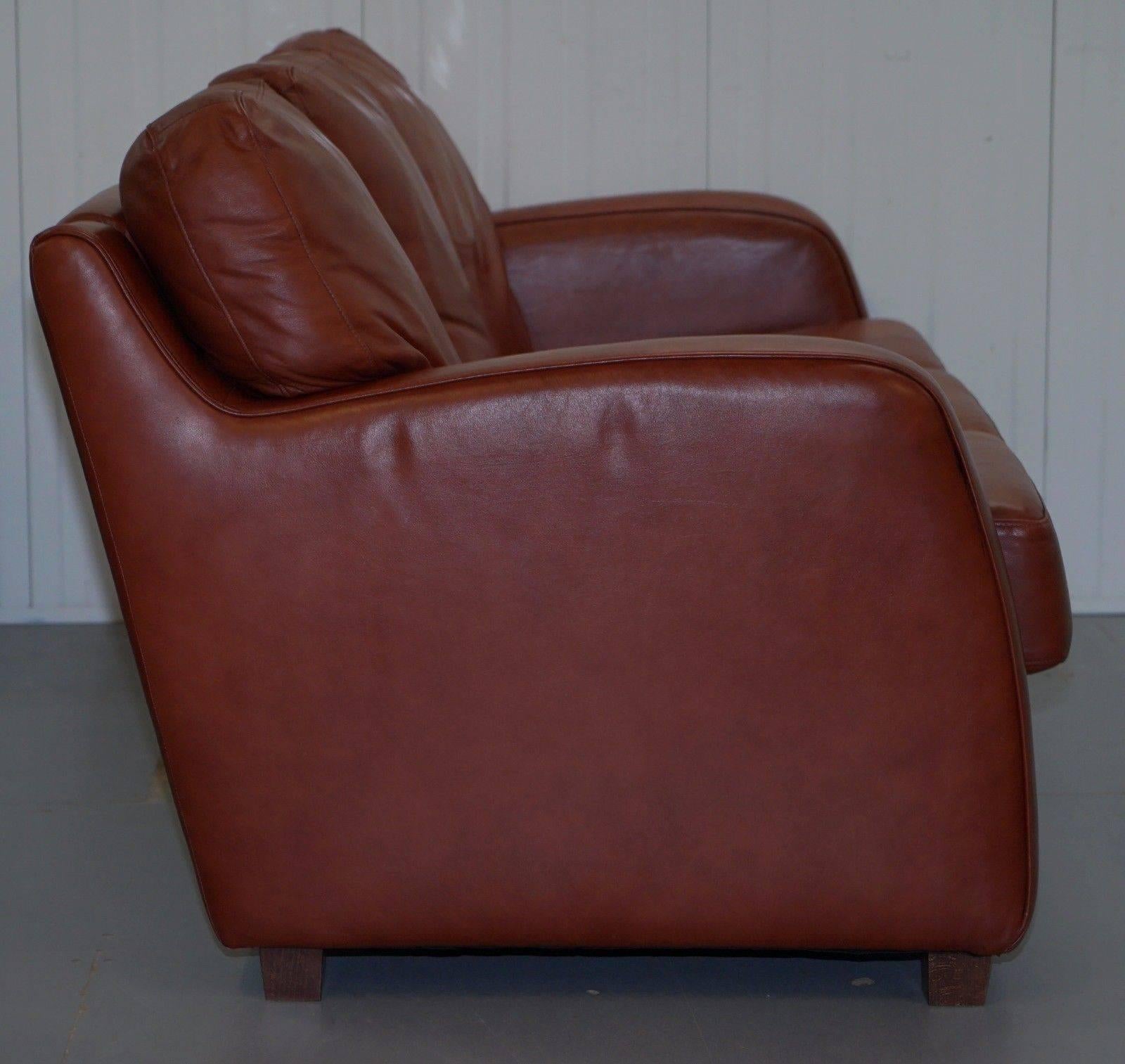 Hand-Crafted Lovely Aged Chestnut Brown Leather Three-Seat Sofa Great Color and Comfortable