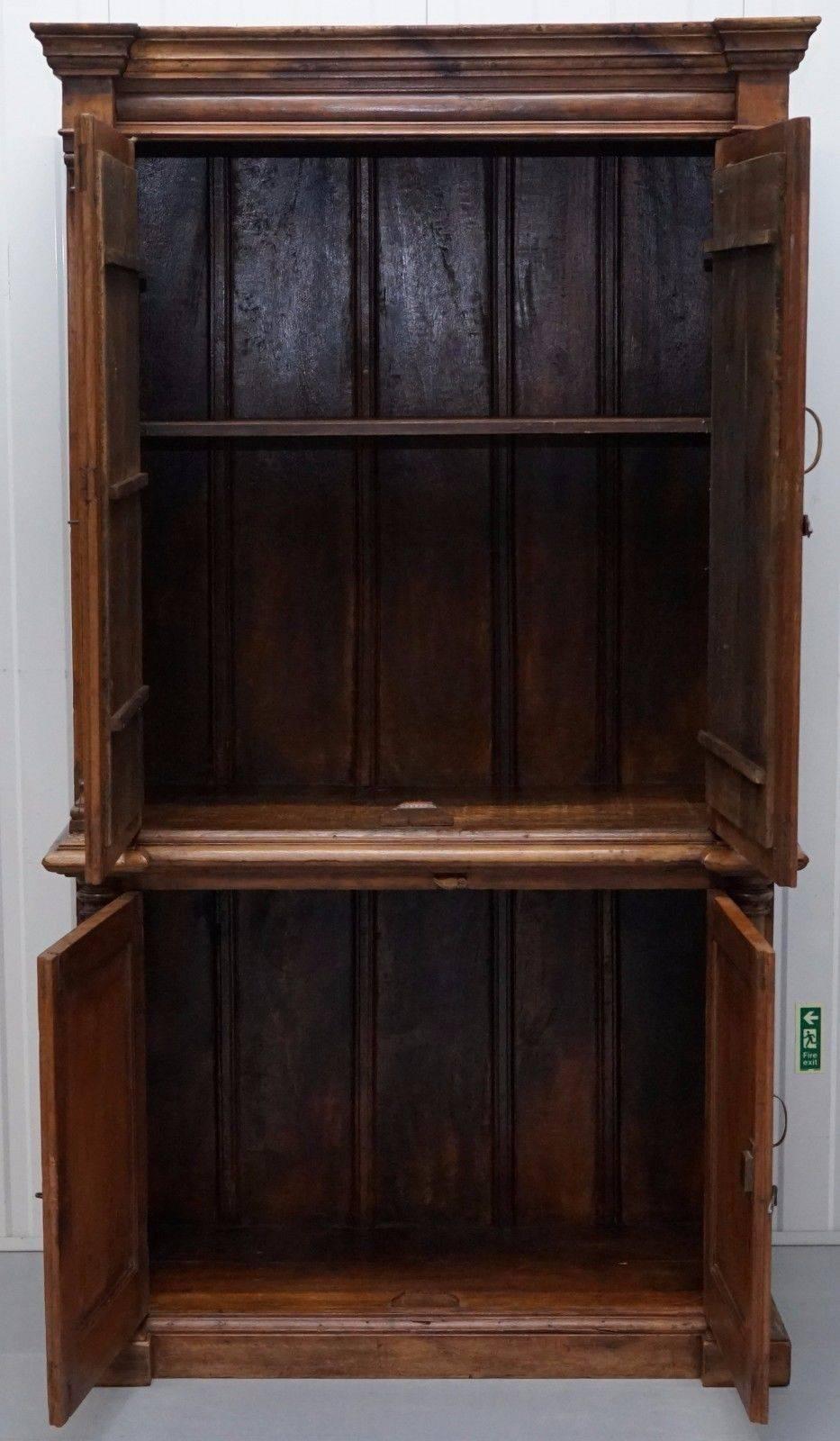 Large Chunky Solid Hand-Carved Wood Vintage Bookcase Cabinet Cupboard Bookcase 3