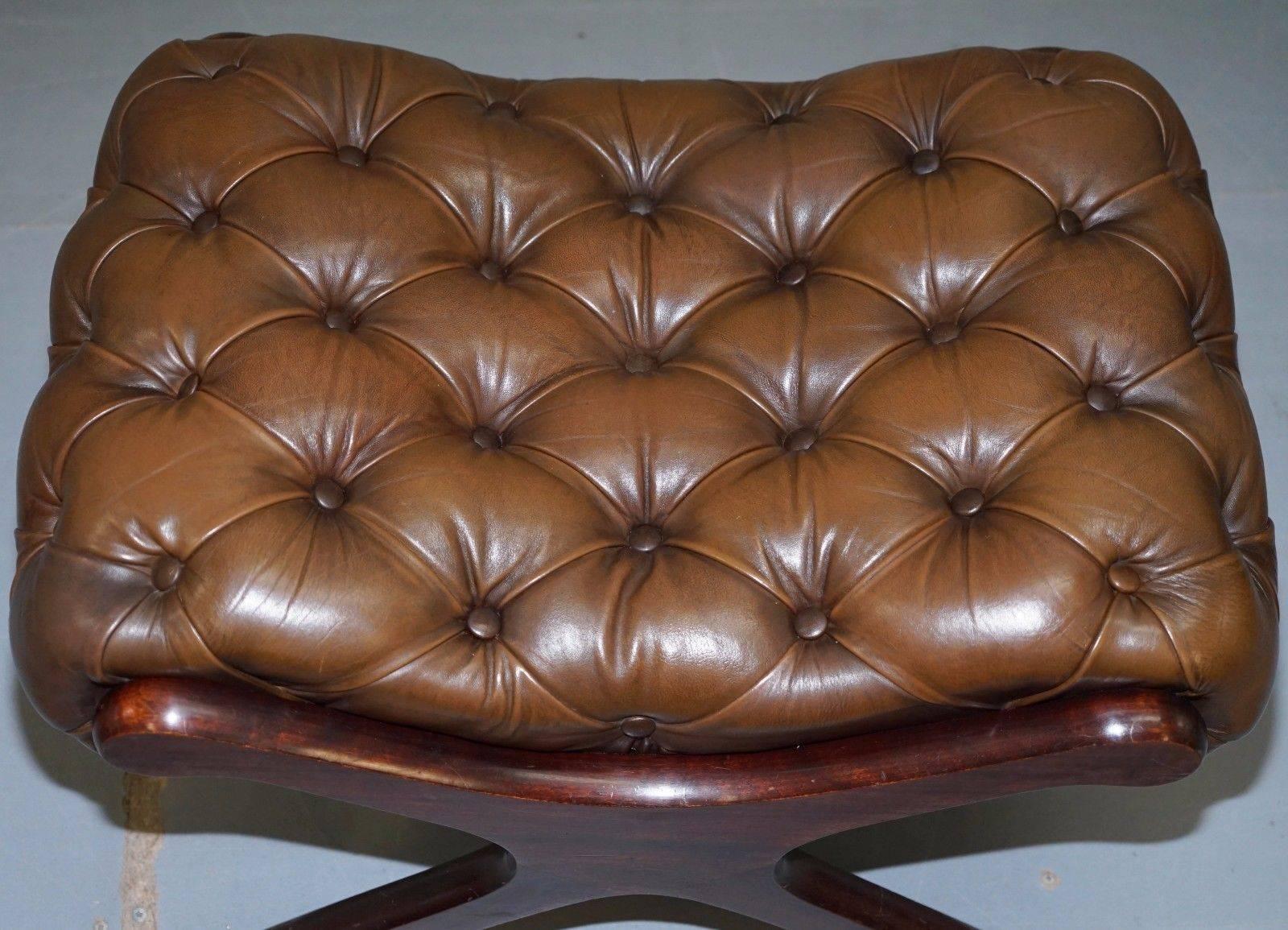 brown chesterfield footstool