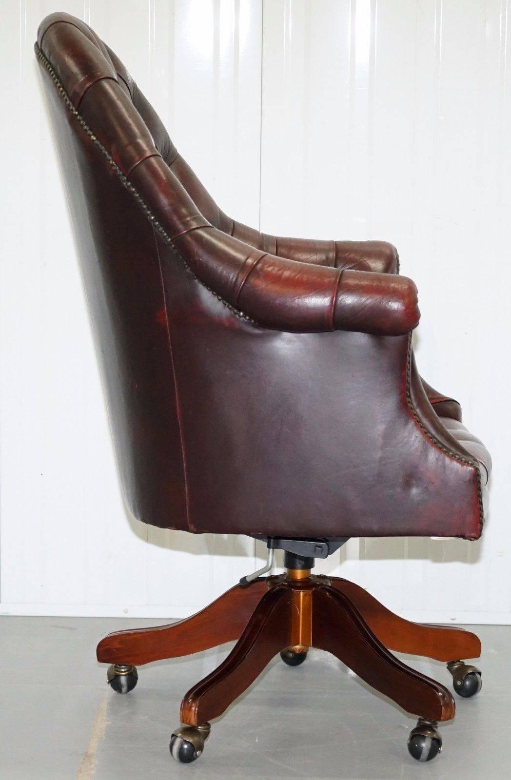 Hand-Carved Stunning Chesterfield Directors Oxblood Leather Executive Captains Office Chair