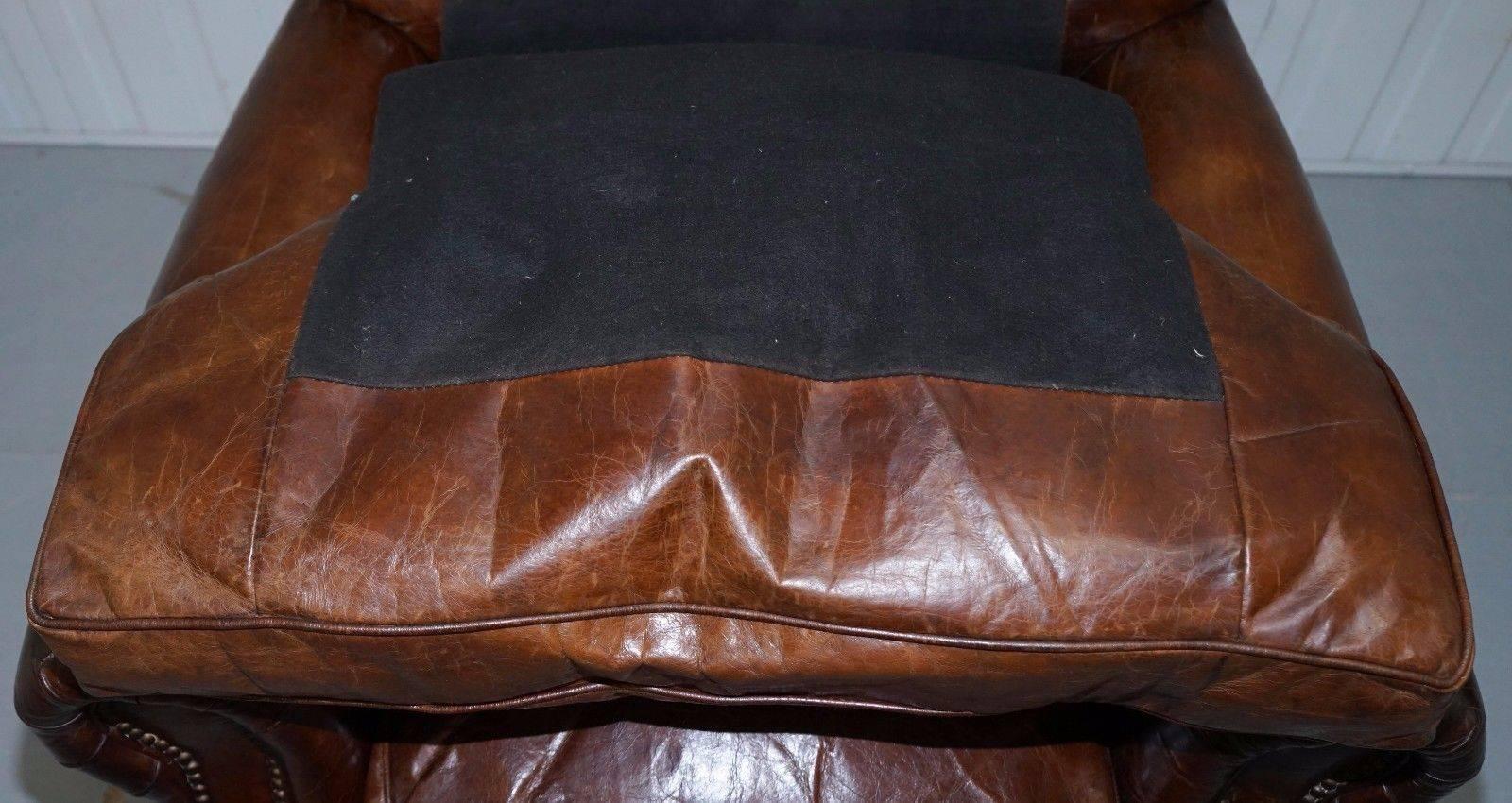 Unknown Timothy Oulton Balmoral Heritage Brown Leather Club Armchair Feather Cushions