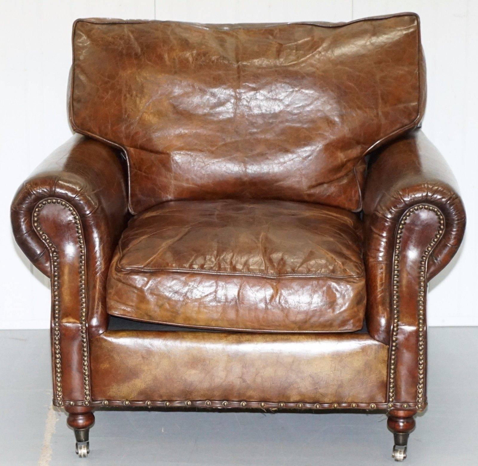 Wimbledon-Furniture is delighted to offer for sale this stunning vintage heritage aged brown leather Timothy Oulton Balmoral club armchair with feather filled cushions RRP £1650

I have the matching three-seat sofa which will be listed shortly, if