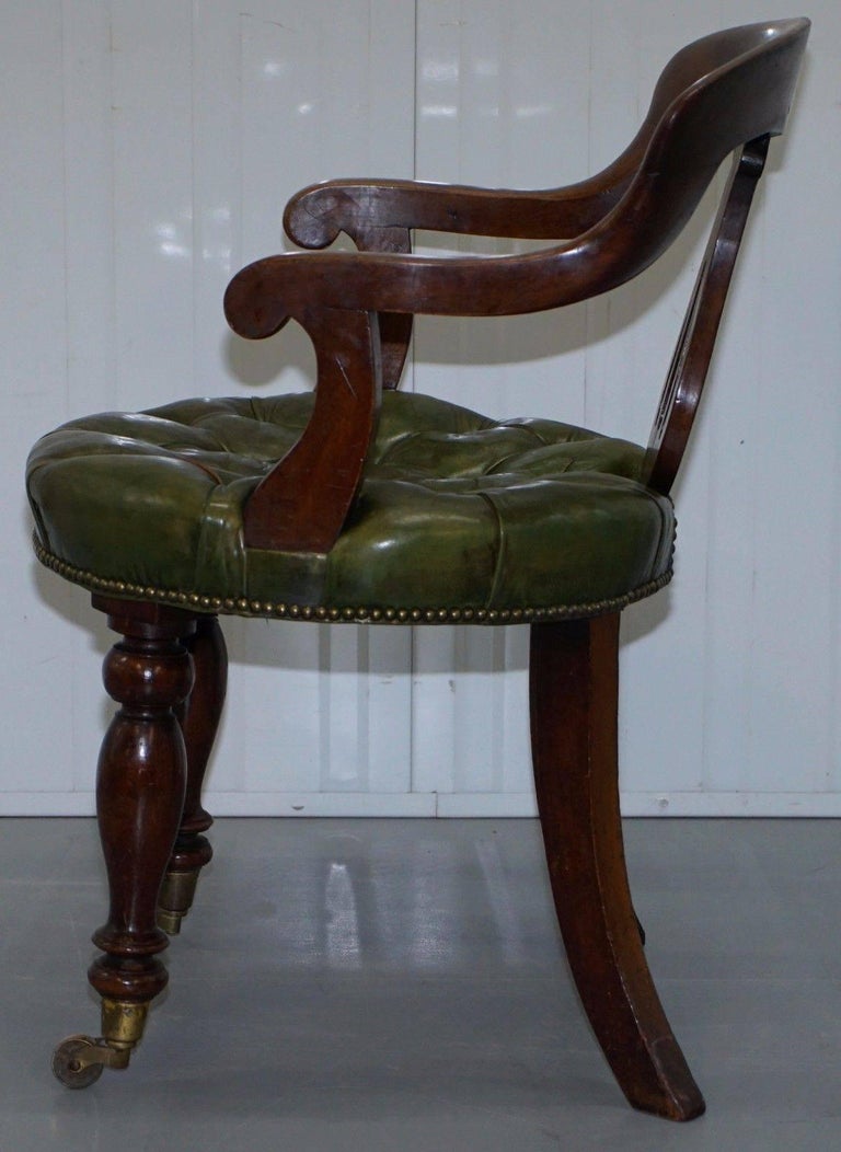 Rare Victorian Gany Framed Chesterfield Green Leather Desk Chair Rare Victorian Gany Framed Chesterfield Green Leather Desk Chair Hand Dyed For 3