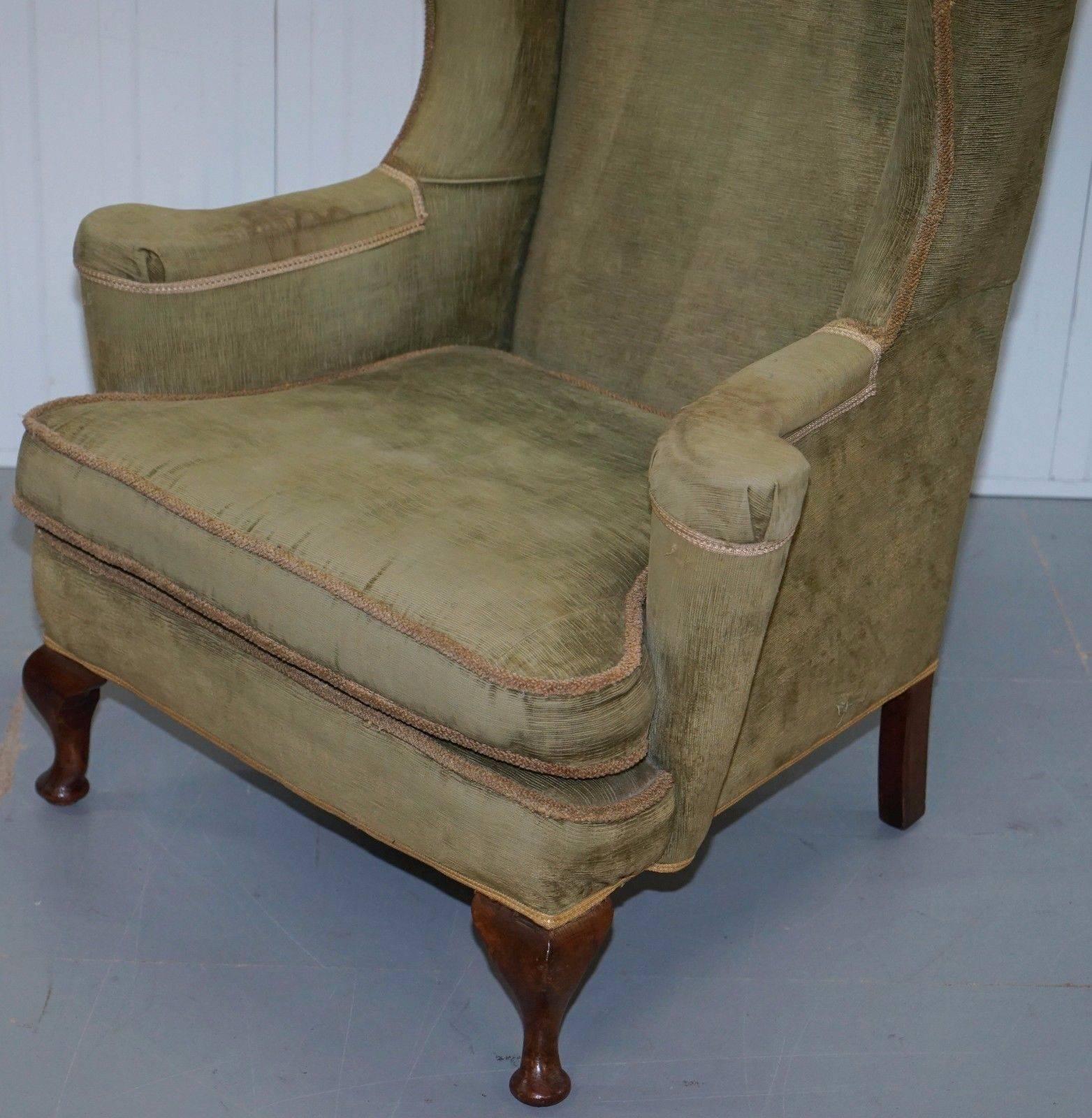 Fabric Lovely Pair of Victorian George I Style Wingback Armchairs William Morris Style