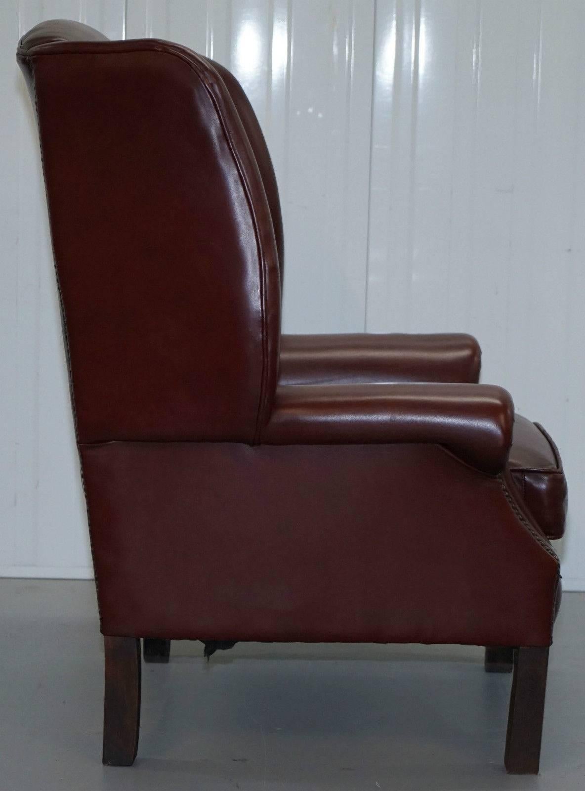 Lovely Aged Oxblood Brown / Red Height Straight Wingback Chesterfield Armchair 1
