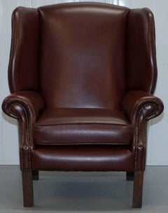 Lovely Aged Oxblood Brown / Red Height Straight Wingback Chesterfield Armchair