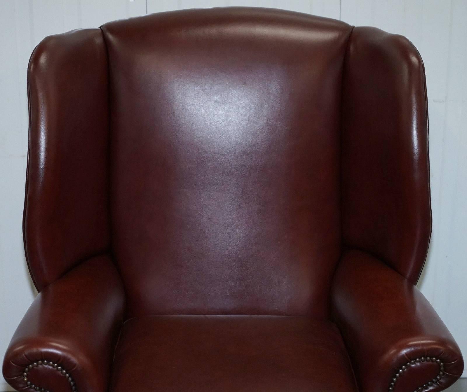 Contemporary Lovely Aged Oxblood Brown / Red Height Straight Wingback Chesterfield Armchair
