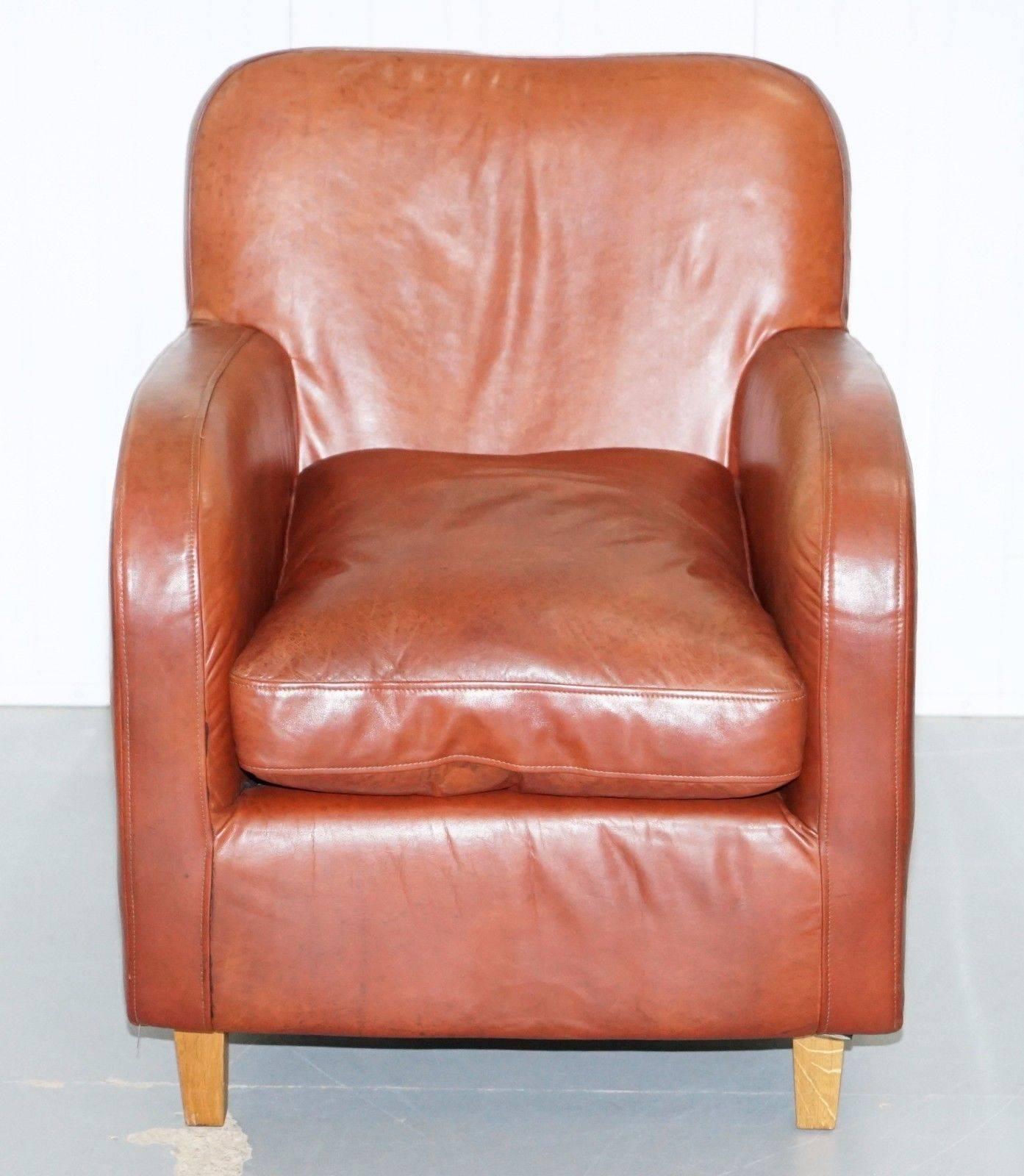 We are delighted to offer for sale this lovely Habitat Havana cigar brown leather gentleman’s club armchair with thick heavy feather filled cushion RRP £1399

A very good looking and exceptionally comfortable club armchair, the leather is soft and