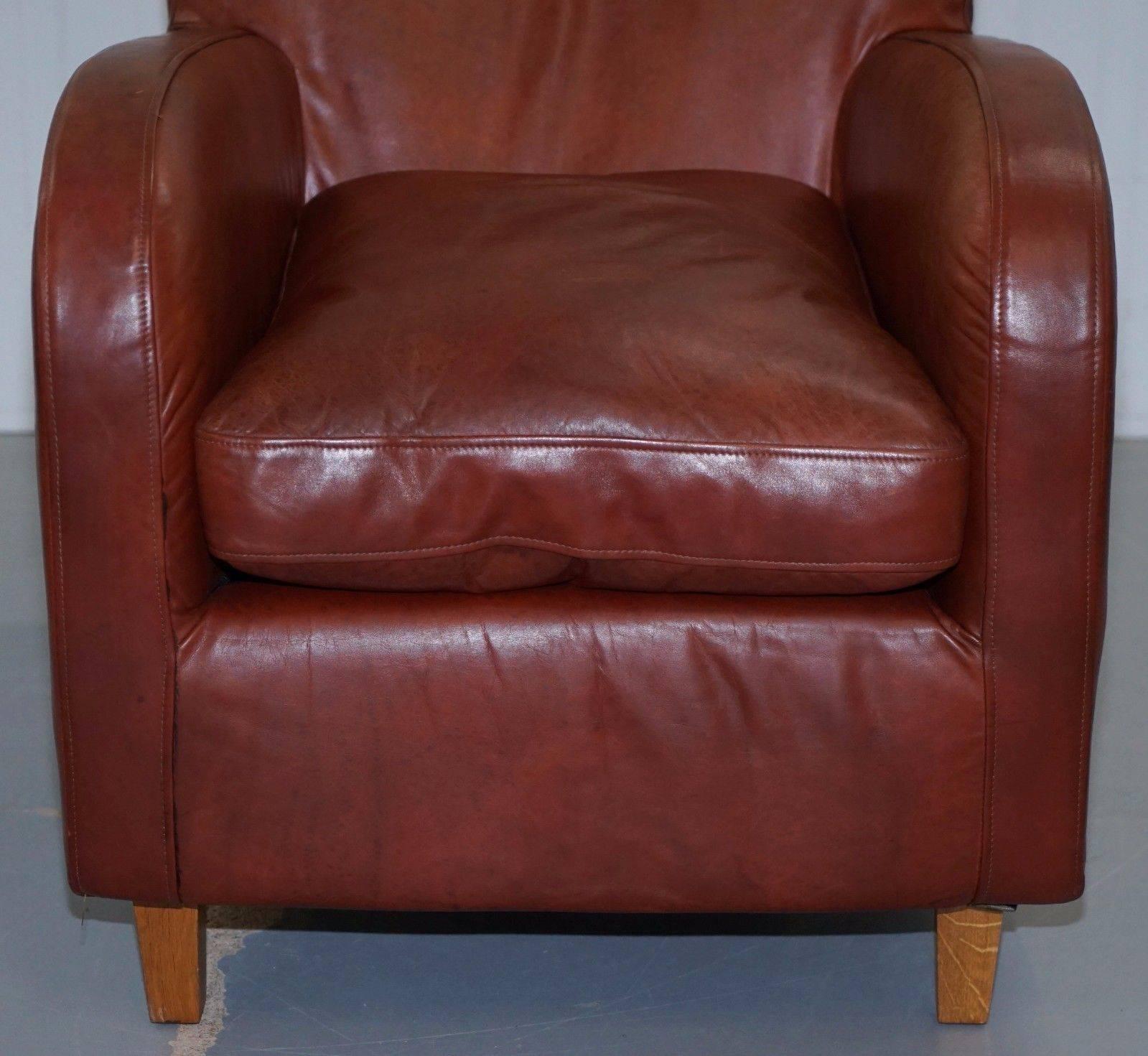 Modern Habitat Havana Aged Brown Leather Club Armchair Feather Filled Cushion