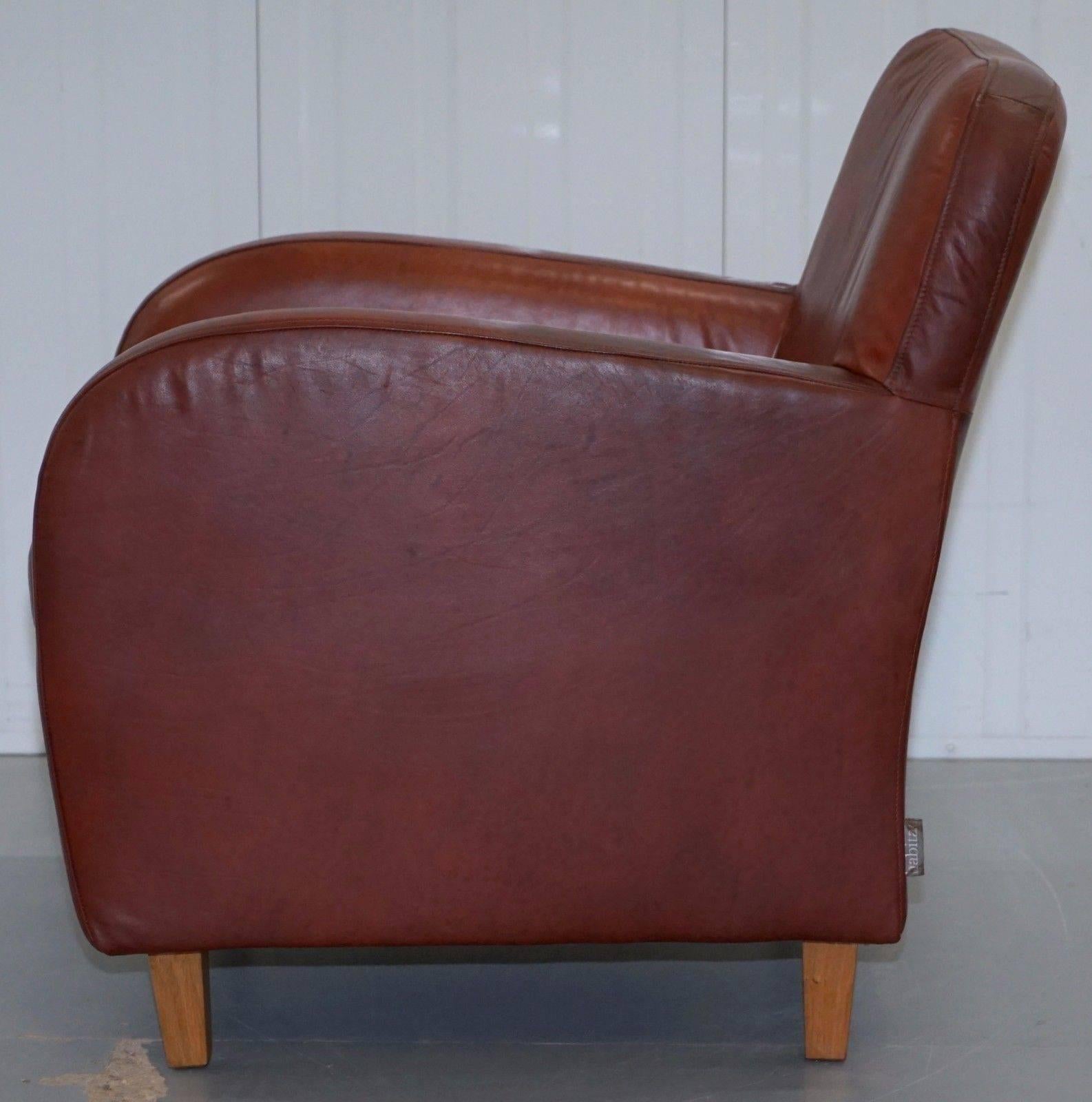 Hand-Carved Habitat Havana Aged Brown Leather Club Armchair Feather Filled Cushion