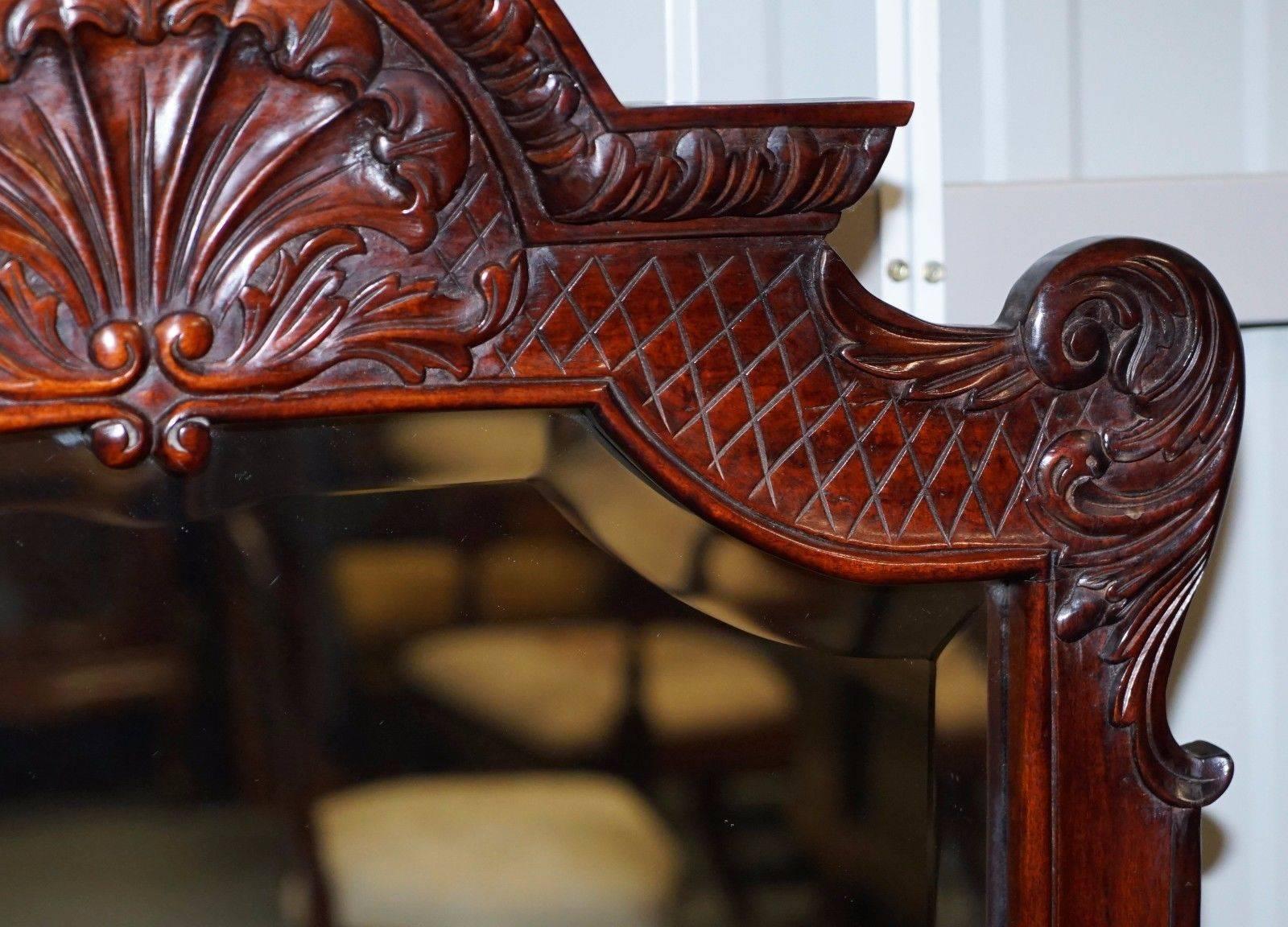 20th Century Lovely Solid Carved Mahogany French Louis Style Dressing Table Mirror and Chair