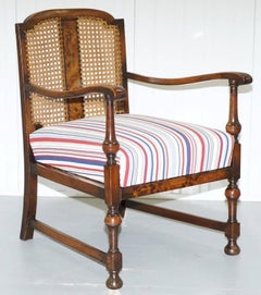 Vintage Suite Walnut & Cane Armchair and Bench Sofa Liberty William Morris Style