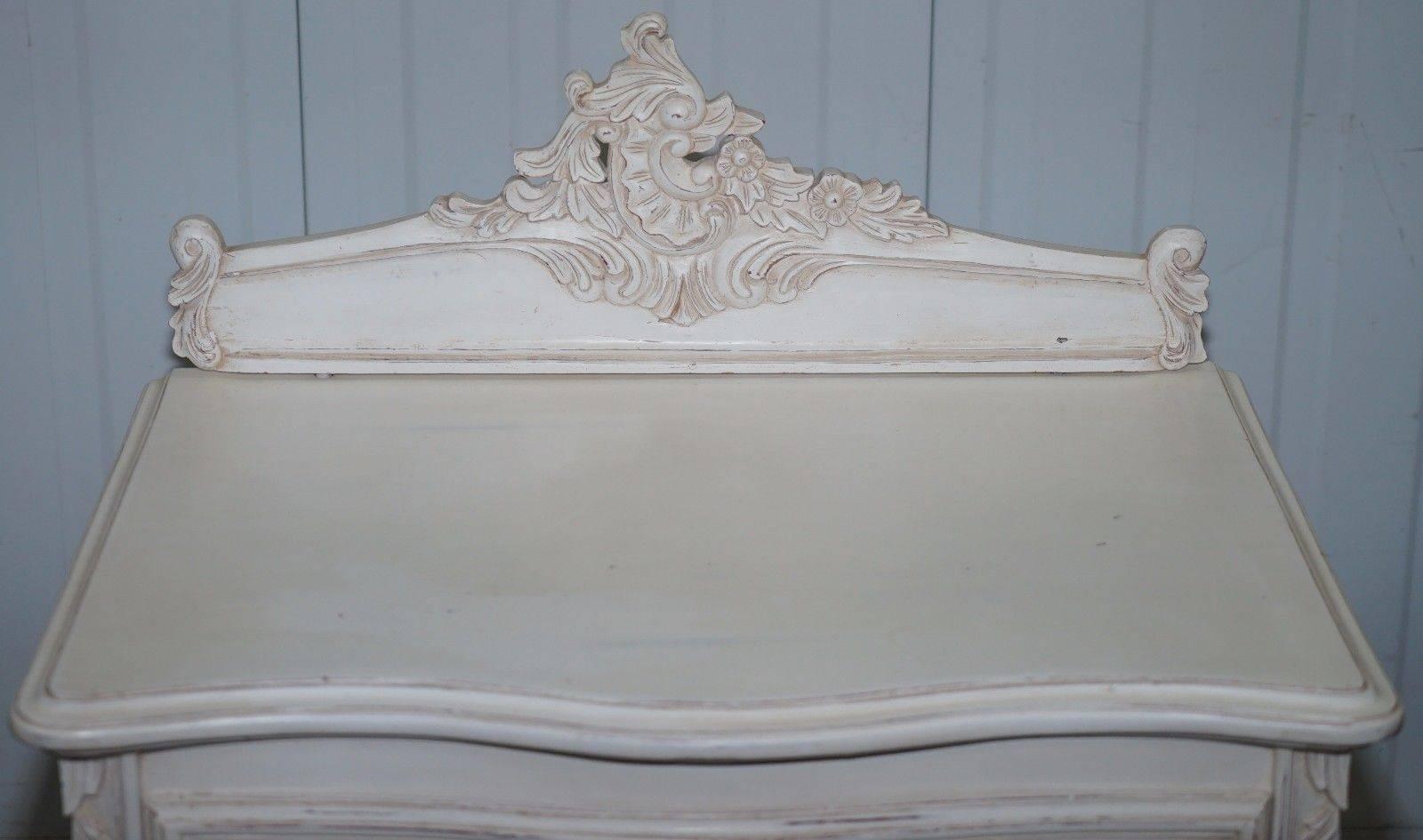 Pair of Hand-Carved French Country over Sized Shabby Chic Bedside Tables Large 3