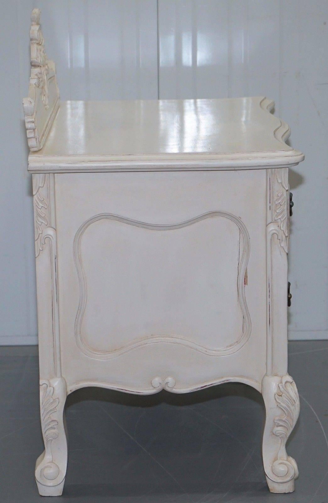 20th Century Pair of Hand-Carved French Country over Sized Shabby Chic Bedside Tables Large