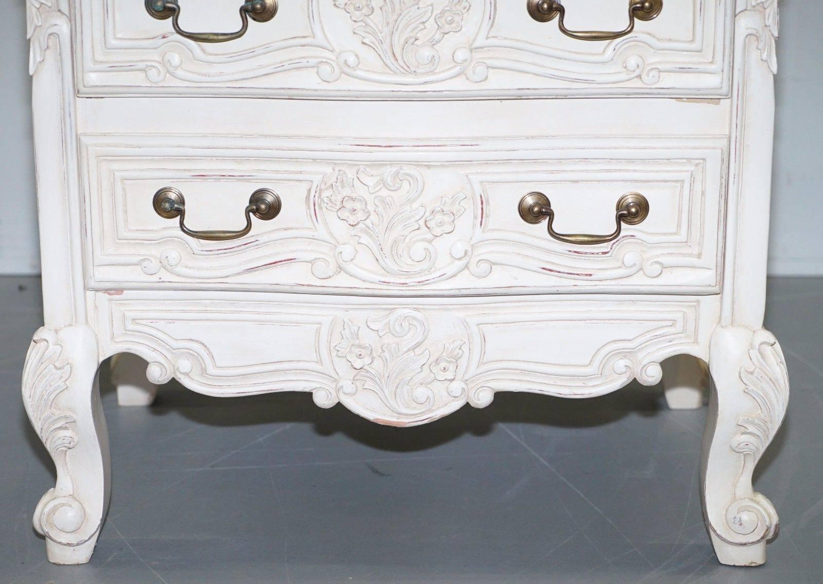 Rococo Pair of Hand-Carved French Country over Sized Shabby Chic Bedside Tables Large