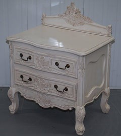 Pair of Hand-Carved French Country over Sized Shabby Chic Bedside Tables Large