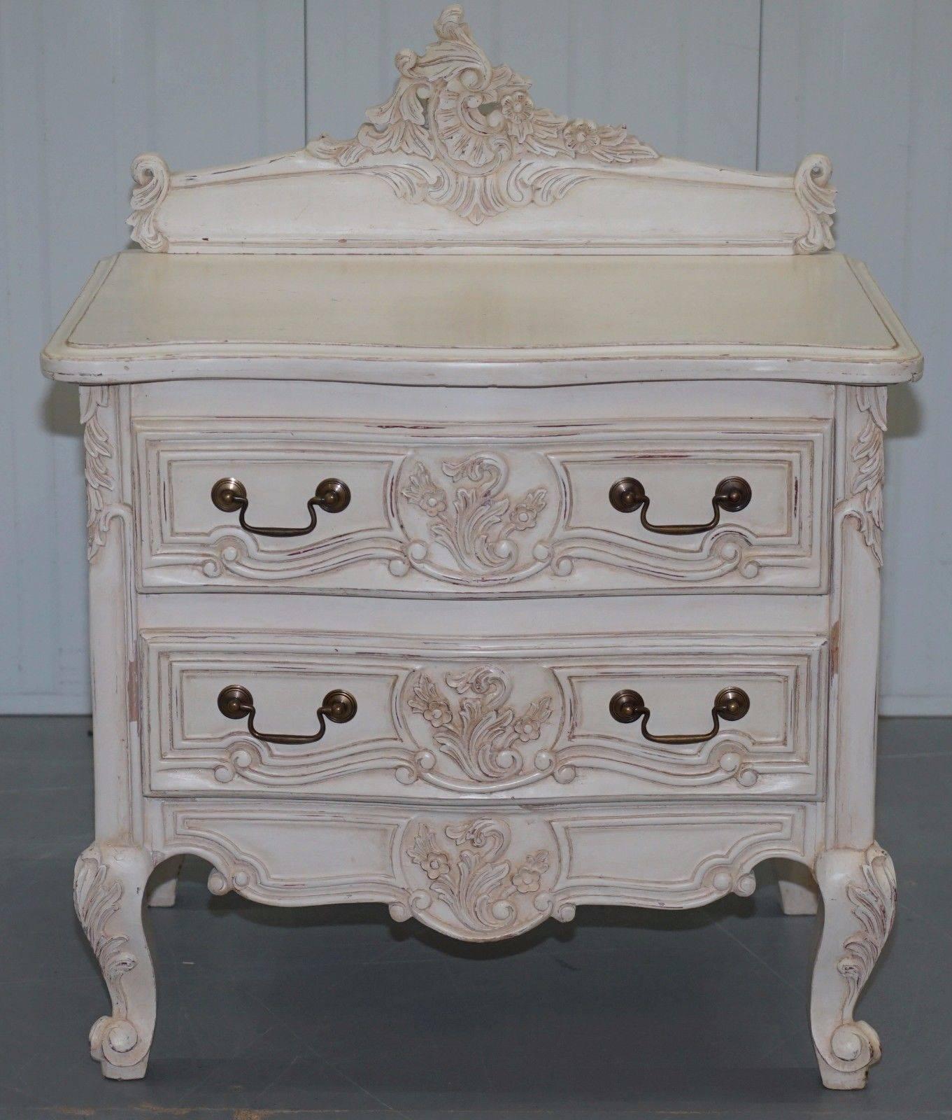 Pair of Hand-Carved French Country over Sized Shabby Chic Bedside Tables Large 1