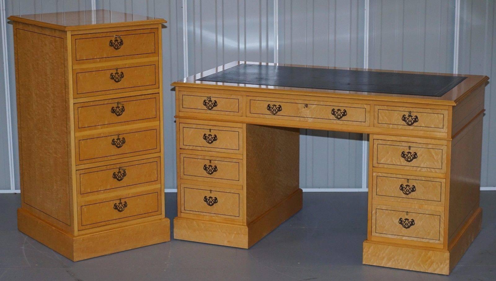 We are delighted to offer for auction this very rare and really quite stunning Birdseye Maple tall three bank filing cabinet with locks and keys

We have the matching Partner desk as well, it’s pictured below but not included in this auction, it