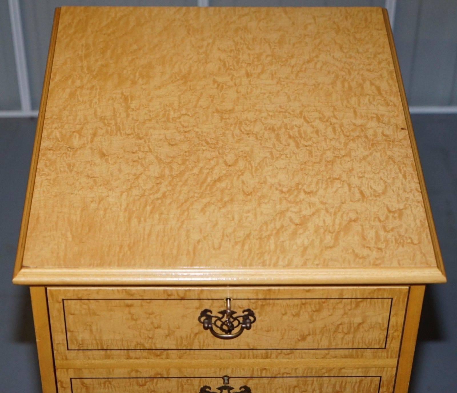 Regency Lovely Bird’s-Eye Maple Tall Three Bank Filing Cabinet