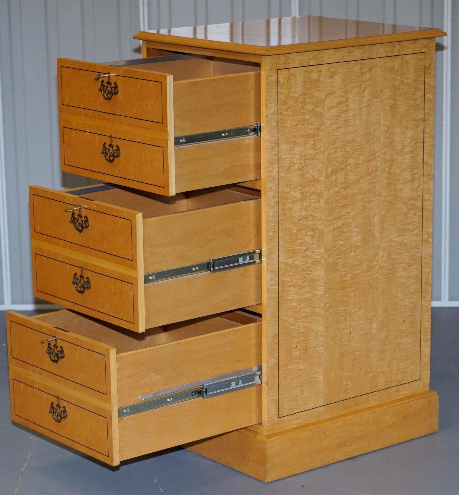 Hand-Crafted Lovely Bird’s-Eye Maple Tall Three Bank Filing Cabinet
