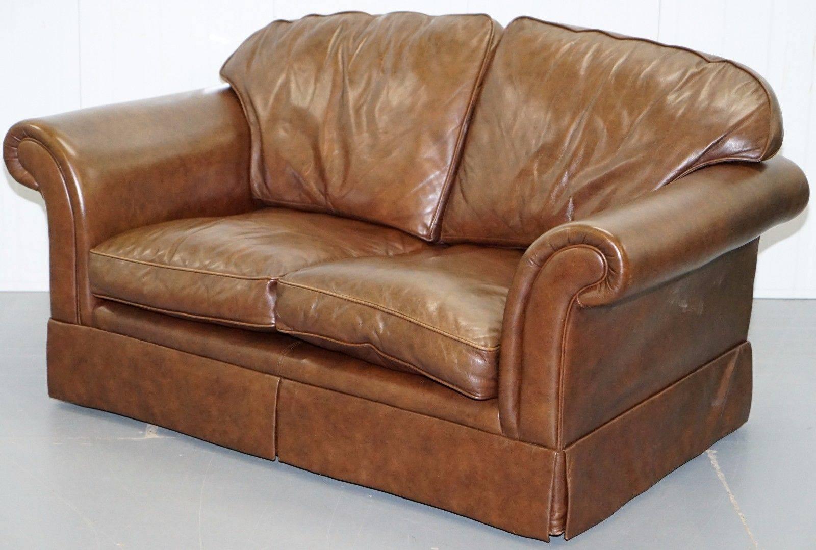 1 of 2 Laura Ashley Vintage Brown Leather Large TwoSeat Sofas at